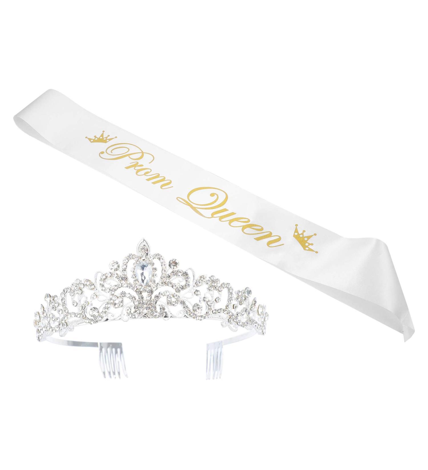 Kisangel Prom Queen Satin Sash Graduation Wedding Crown Set for Women - Bridal Tiaras School Party Accessories - Buy Online on GoSupps.com