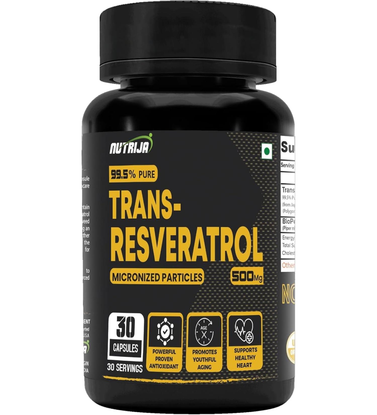 Trans Resveratrol 500MG Capsules - 99.5% Pure Micronized and Highly Bioavailable Supplement
