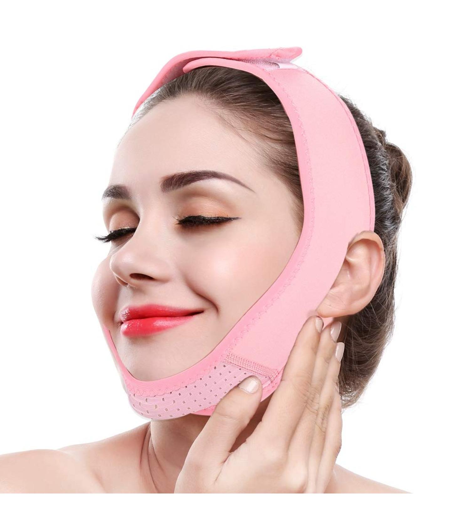 Facial Lifting Strap V Line Mask Neck Double Chin Belt - Pink Chin Lifting Firming Wrap - Buy Online on GoSupps.com