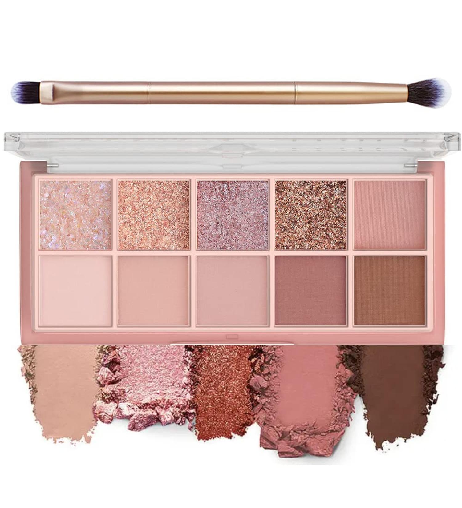 BestLand 10 Colors Eye Shadow Palette - Long-Lasting Matte, Glitter, Shimmer, and Metallic Finishes with Brush - Korean Eye Makeup for Natural and Bold Looks (Rosy) - Buy Online on GoSupps.com