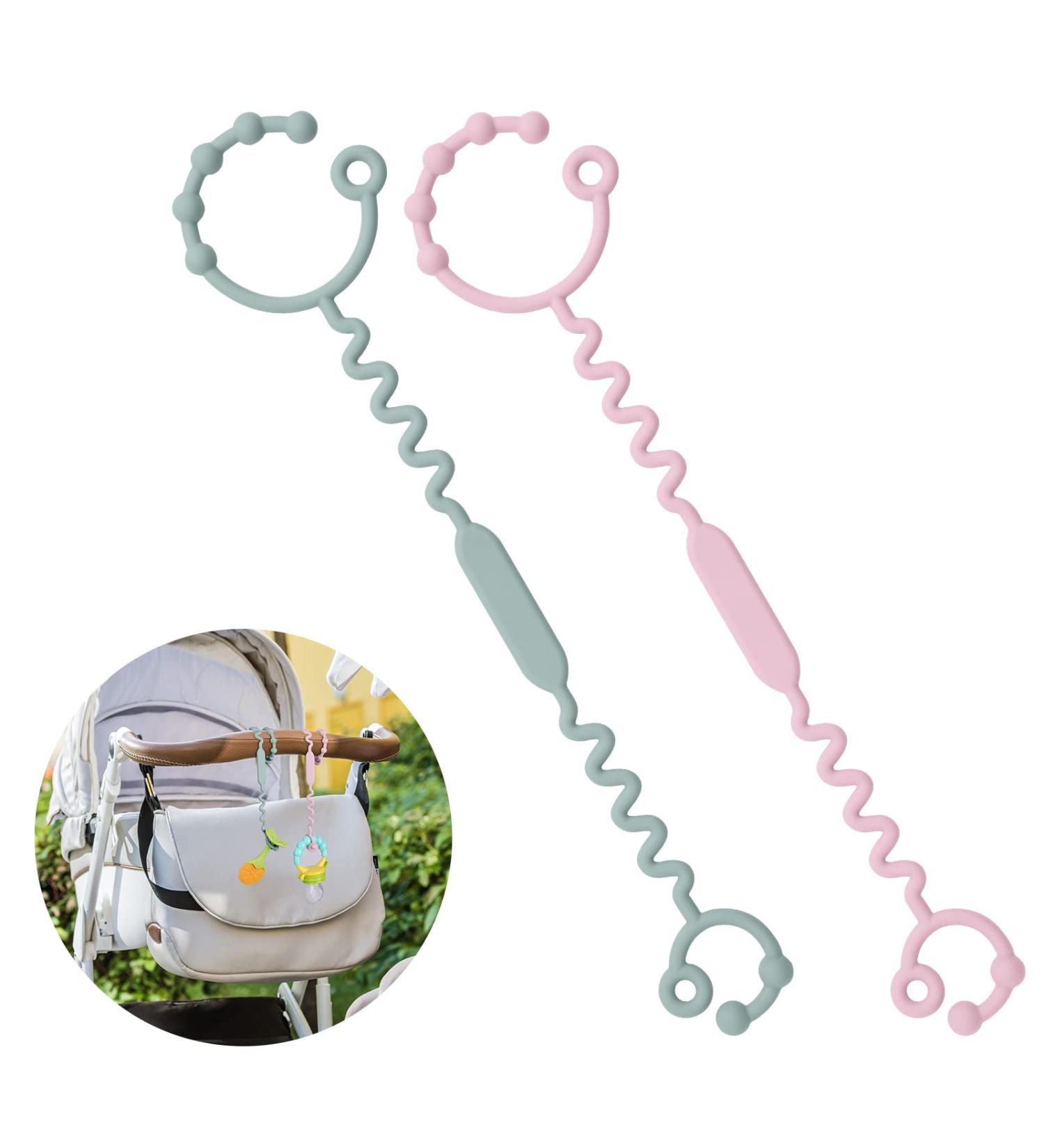 Vicloon Silicone Toy Clip 2Pcs - Food Grade Pacifier & Sippy Cup Strap | Adjustable Stroller & Toy Safety Straps - Anti-Drop Chain for Hanging Toys - Pink/Grey - Buy Online on GoSupps.com