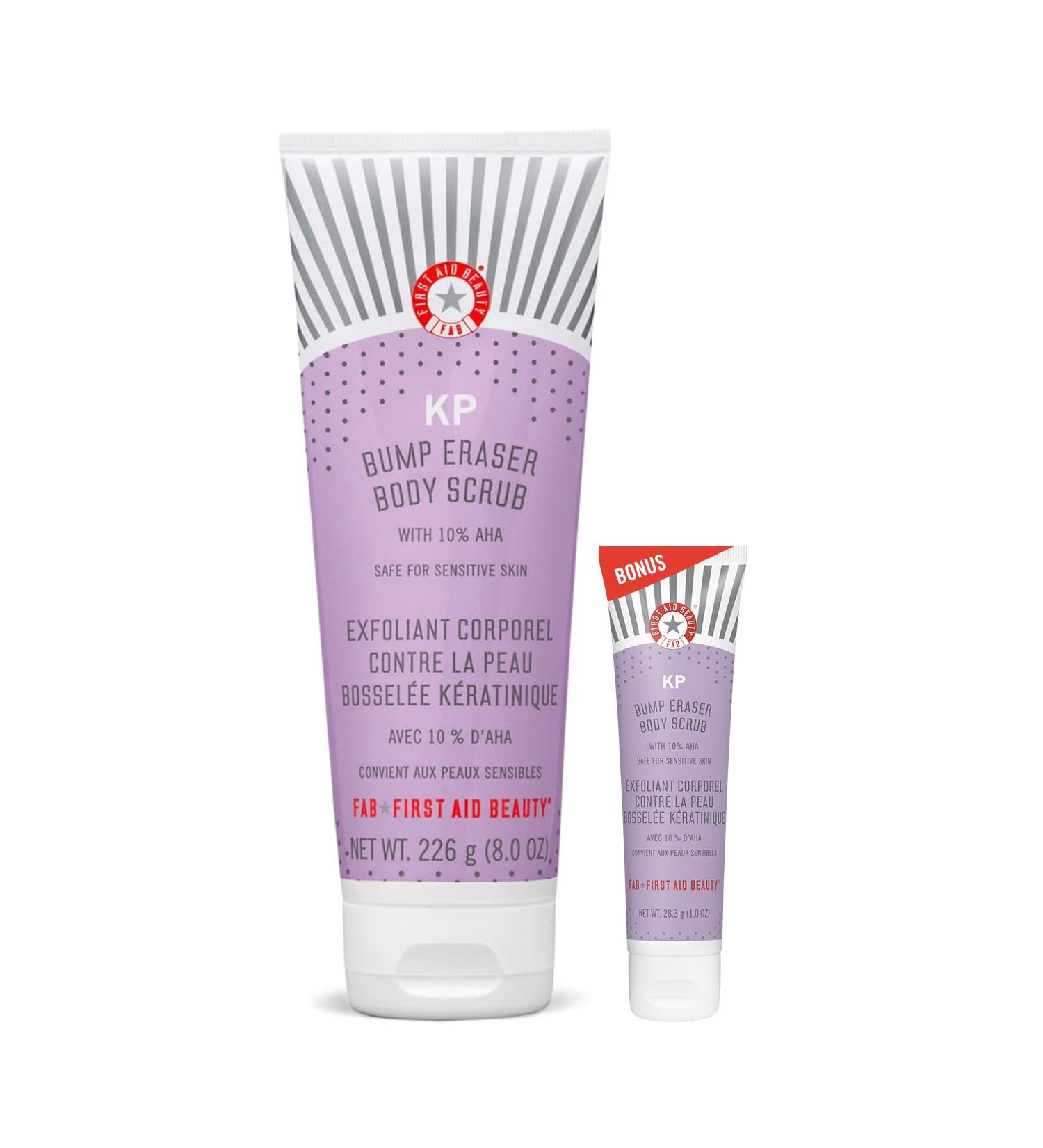 First Aid Beauty KP Bump Eraser Body Scrub Exfoliant for Keratosis Pilaris - 10% AHA - 226g + Bonus 28.3g Travel Size - Buy Online on GoSupps.com