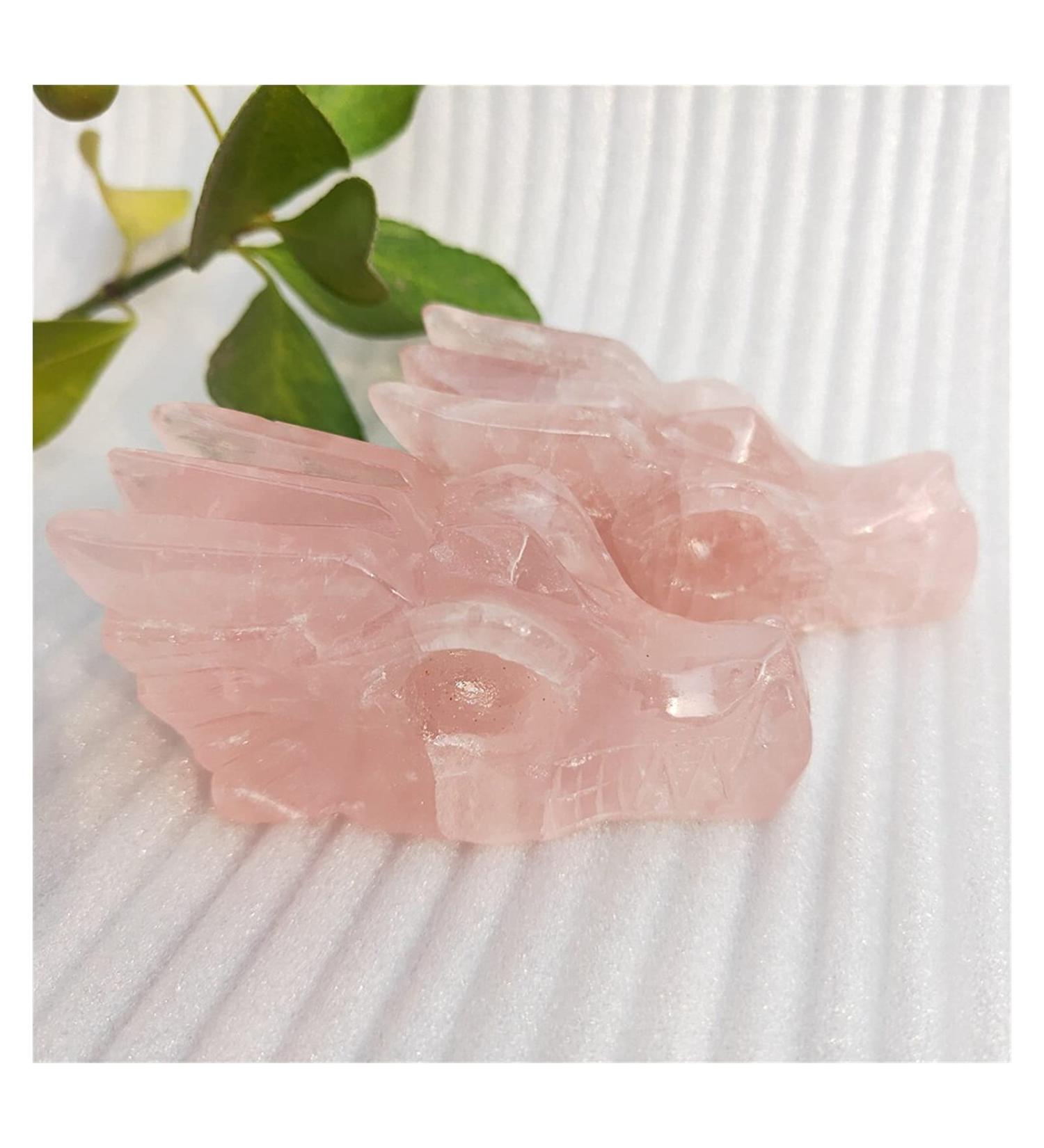 2pcs Handwork Natural Rose Crystal Dragon Pink Quartz Stone and Crystals Natural Luster - Buy Online on GoSupps.com
