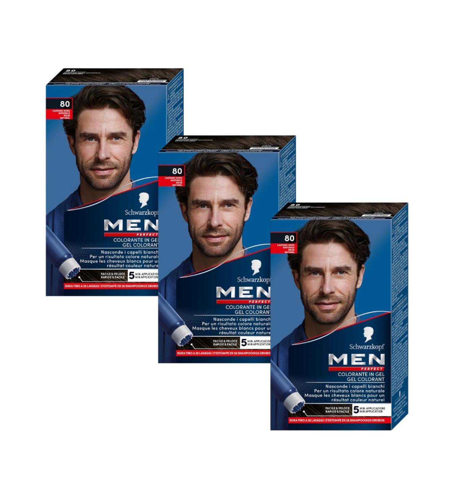 Men Perfect - Schwarzkopf - Gel Colorant Anti-Cheveux Blancs Homme - Coloration Cheveux Homme - R sultat Naturel Application rapide et facile - Sans Ammoniaque - Brun Naturel 80 - Buy Online on GoSupps.com