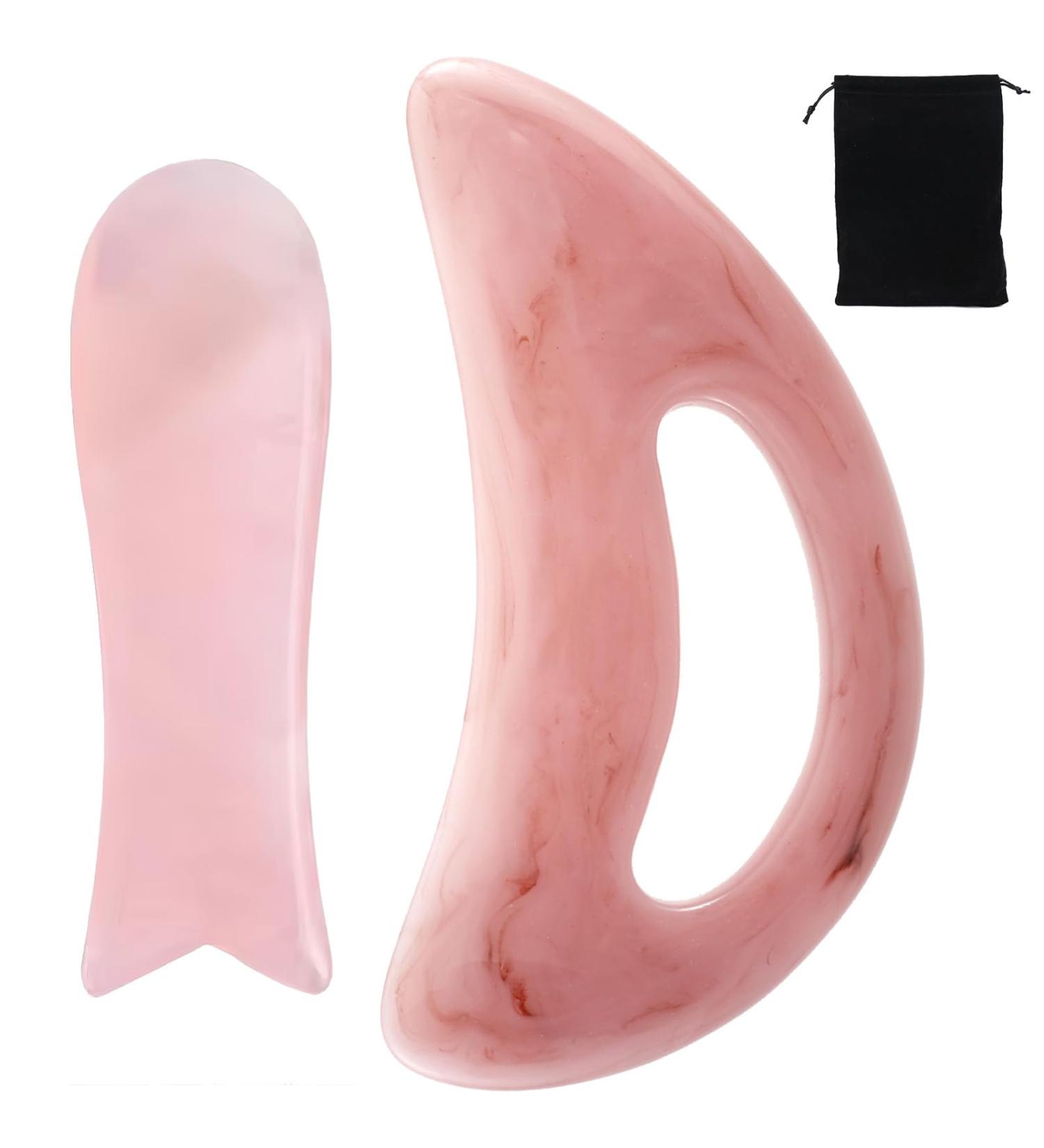 Zynery 2-Piece Rosa Gua Sha Massage Set | Lymphatic Drainage & Cellulite Relief | Large Gua Sha Board for Face Neck Legs & Back - Buy Online on GoSupps.com