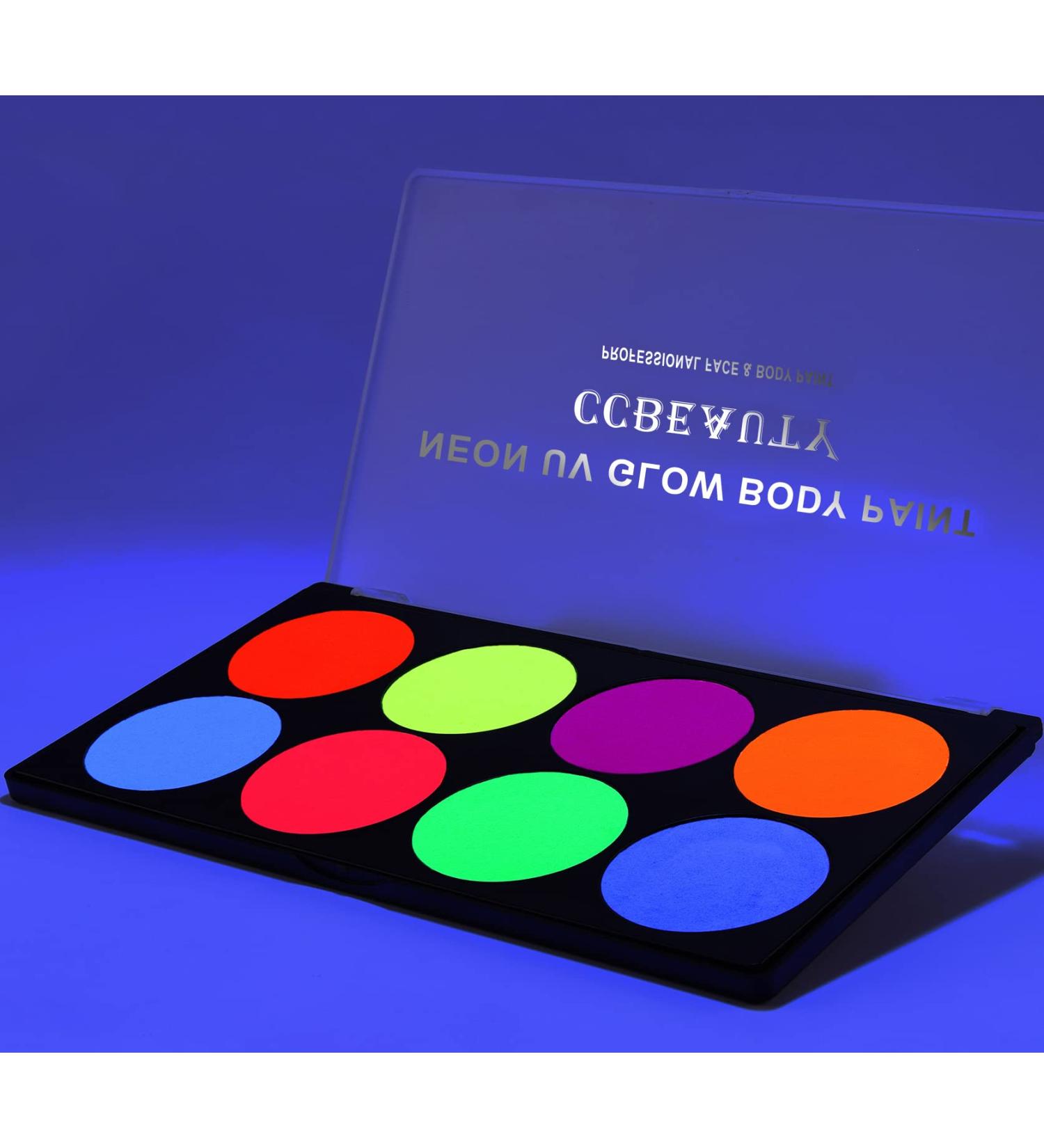 CCbeauty Pro Large UV Glow Face Body Paint Palette - 8 Neon Colors, Water-Based, Non-Toxic, Washable Halloween Makeup for Kids & Adults - Buy Online on GoSupps.com