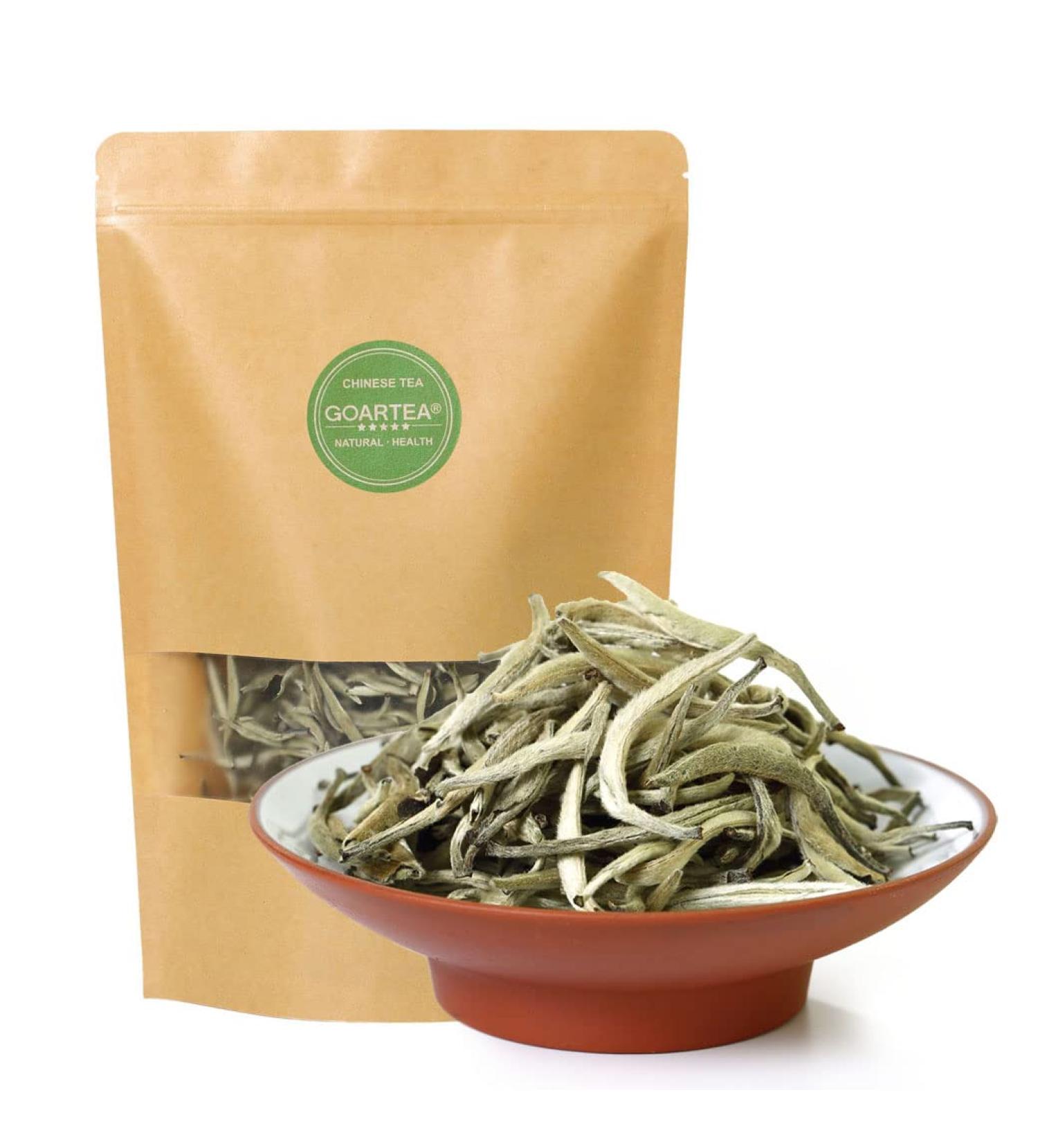 GOARTEA 100g (3.5 Oz) Premium Silver Needle Th Blanc Chinese Silver Needle White Tea Bai Hao Yin Zhen Baihaoyinzhen Th Blanc Loose Tea - Buy Online on GoSupps.com