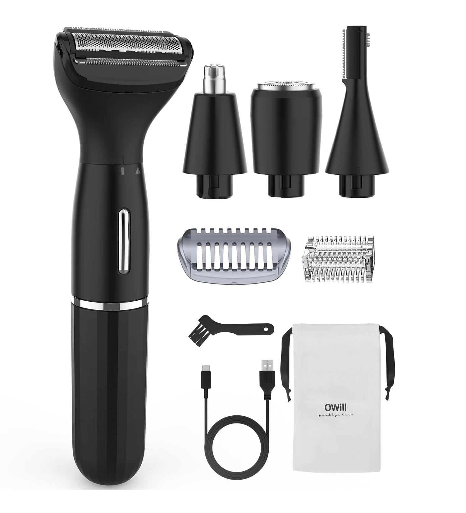 OWill 4-in-1 Ear Nose Hair Trimmer for Men & Women | Flawless Eyebrow & Facial Hair Remover | Stainless Steel Type-C Charge Waterproof Black - Buy Online on GoSupps.com