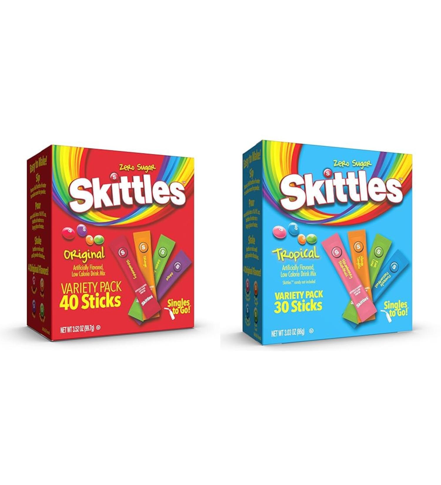 The Jel Sert Company Skittles Singles to Go Drink Mix Variety Pack Sugar Free - 30 Sticks & Skittles Singles To Go Tropical Flavors Variety Pack - Buy Online on GoSupps.com
