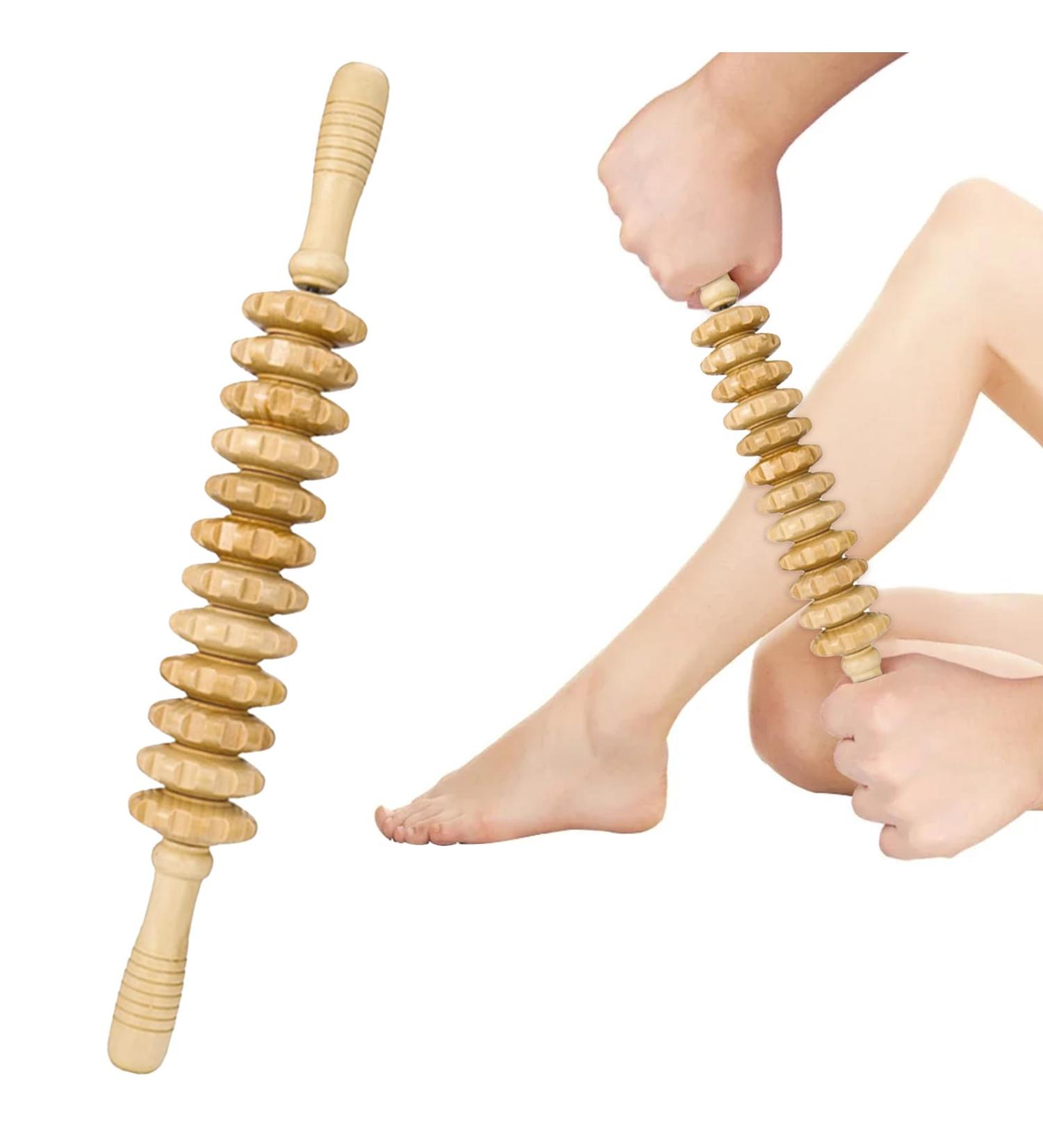 Srttr Fascienstab Wood Massage Roller - Anti-Cellulite Beech Wood Body Roller for Legs & Neck - 43 cm Fascia Relief - Buy Online on GoSupps.com