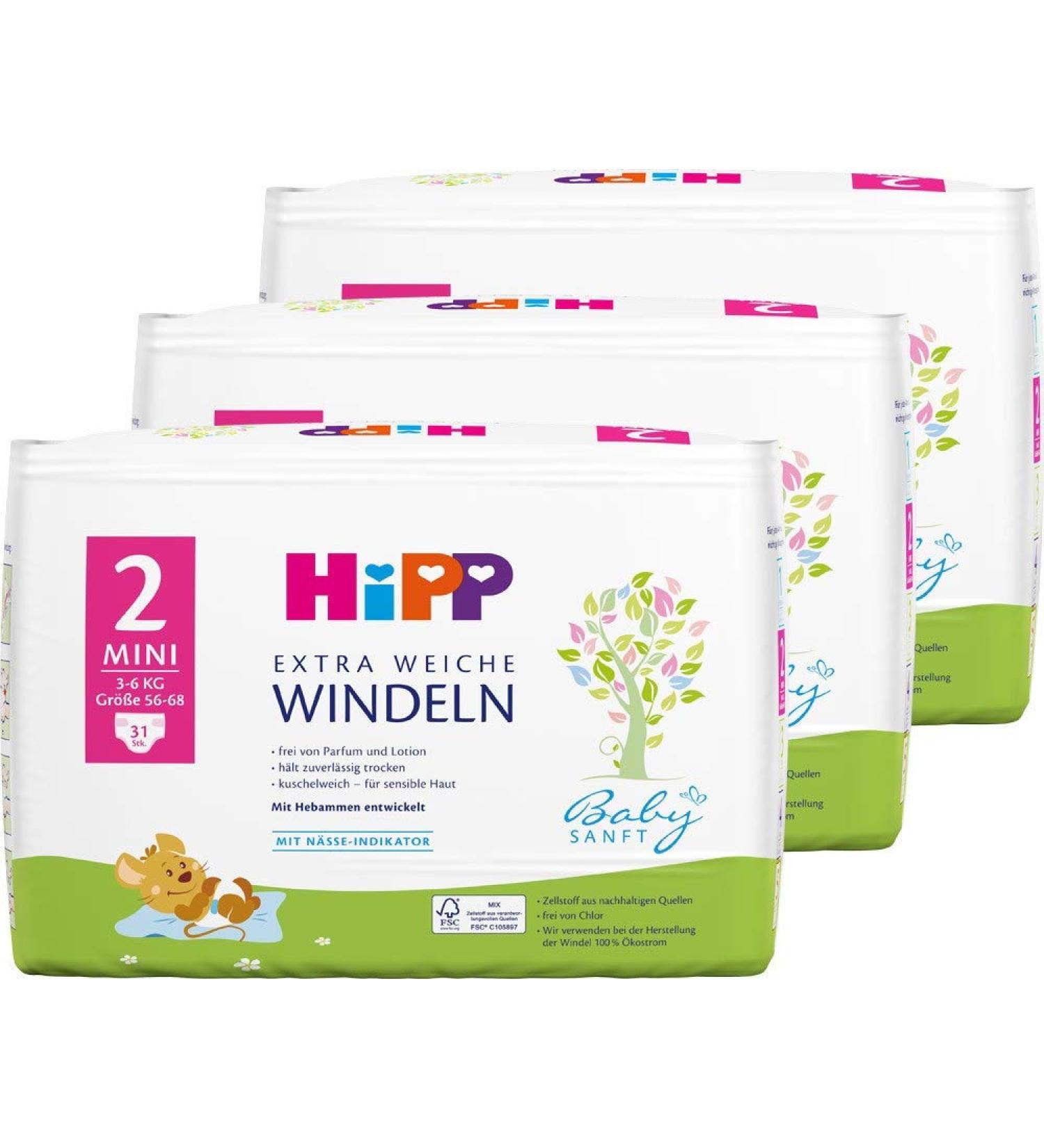 Hipp Babysanft Diapers Size 2 (Mini 3-6 kg) - 3 Packs of 31 pcs | International Shipping - Buy Online on GoSupps.com