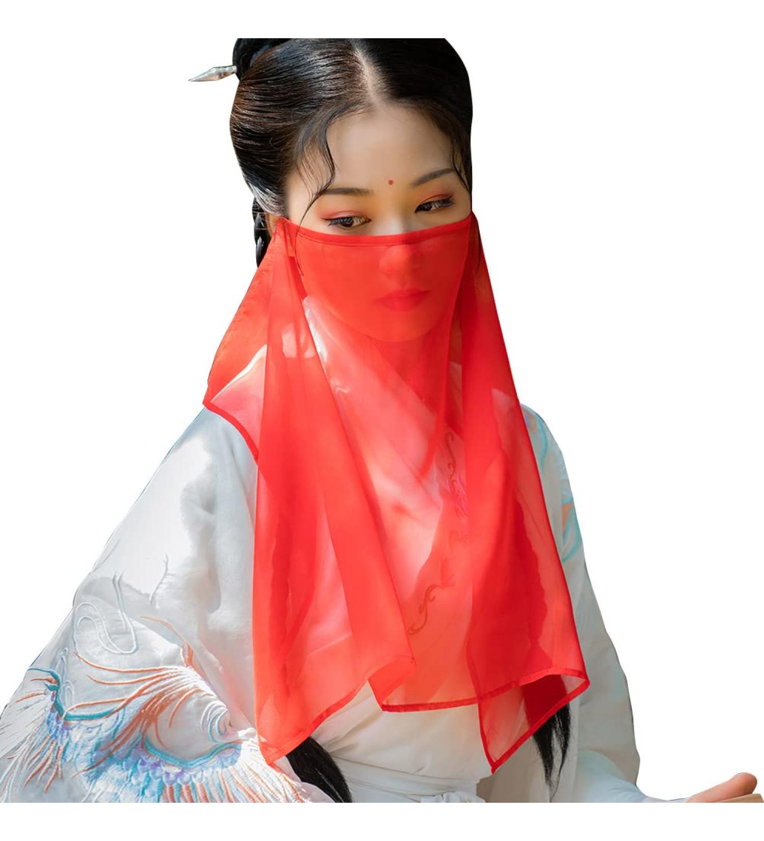Lady Face Veil Chinese Style Ancient Oriental Beauty Mystery Princess Mask Traditional Hanfu Costume Belly Dance Accessories (15# Red)