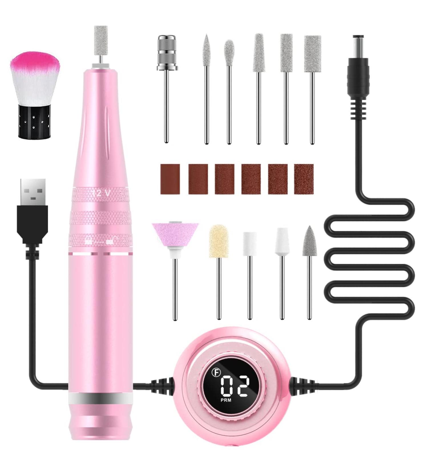 Foxzone Electric Nail Drill - 35000 rpm Professional Portable Nail File with Display Screen for Acrylic Gel Nails (Rose Gold) - Buy Online on GoSupps.com