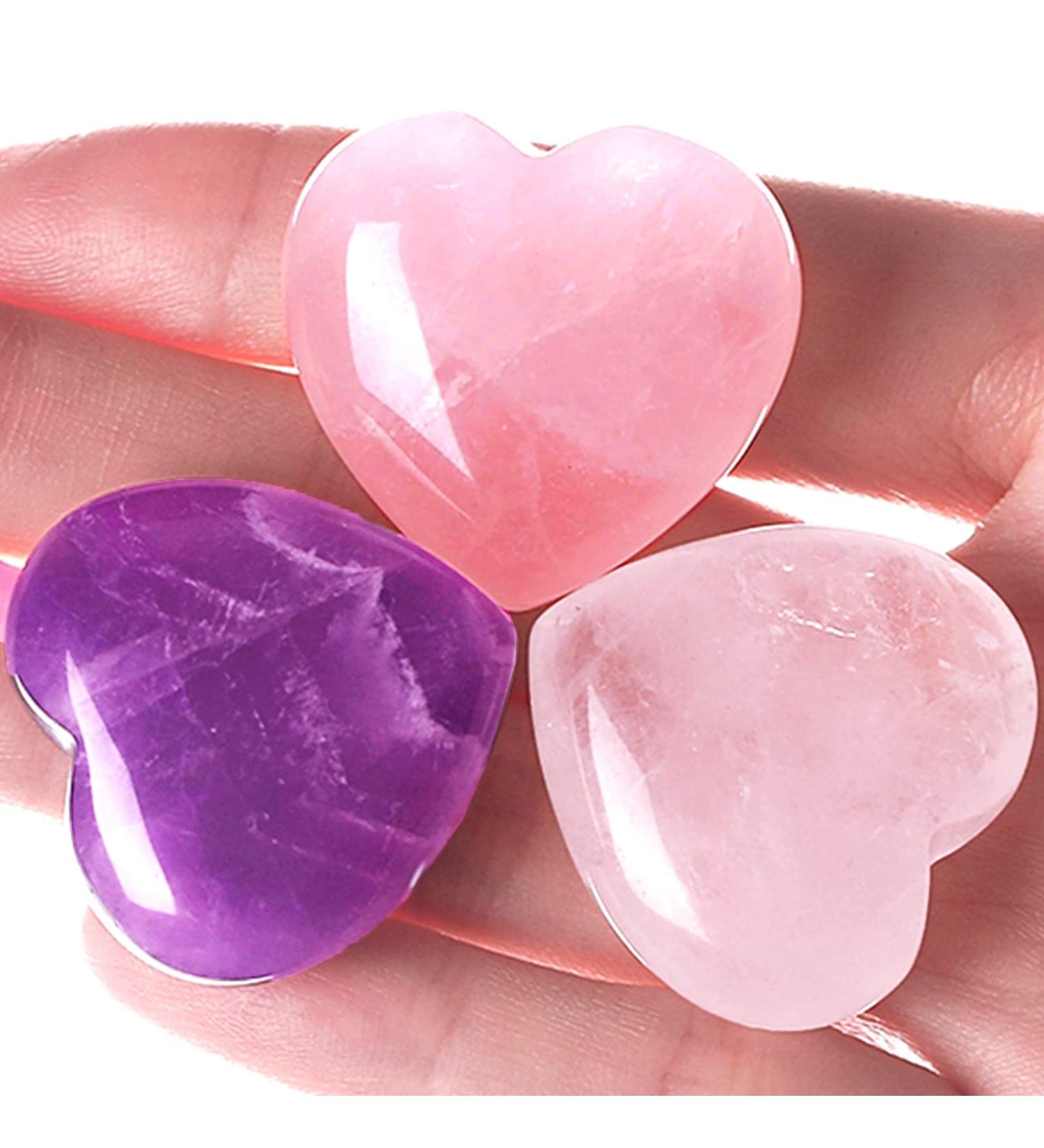 Xianvxi 1.2 Heartstones Set: Amethyst Rose Quartz & Clear Quartz Healing Crystals - Large Gemstones for Heart Chakra - Buy Online on GoSupps.com