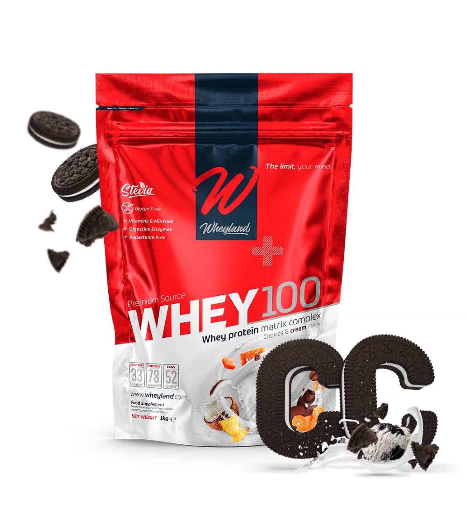 Wheyland 100% Pure Whey Protein Concentrate 100-1000g - Instant Muscle Building| ARLA | White Cookies Flavor - Buy Online on GoSupps.com
