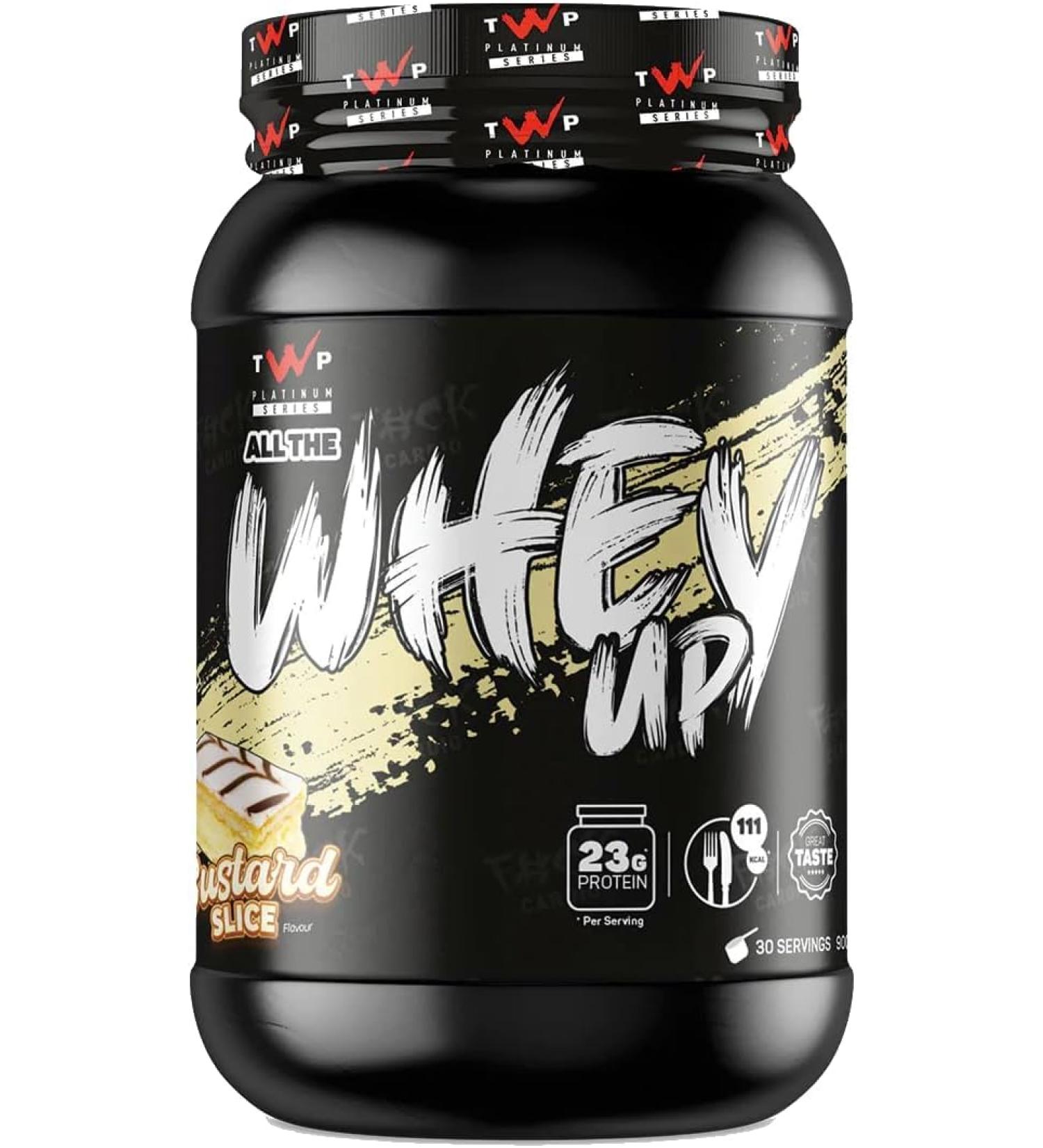 TWP Nutrition Platinum Series All The Whey Up Protein Powder Shake 23g Whey Protein Low Fat Low Carbs 2.1kg/900g & 70/30 Servings Vegetarian (Vanilla Custard Slice 900g) Vanilla Custard Slice 900g - Buy Online on GoSupps.com
