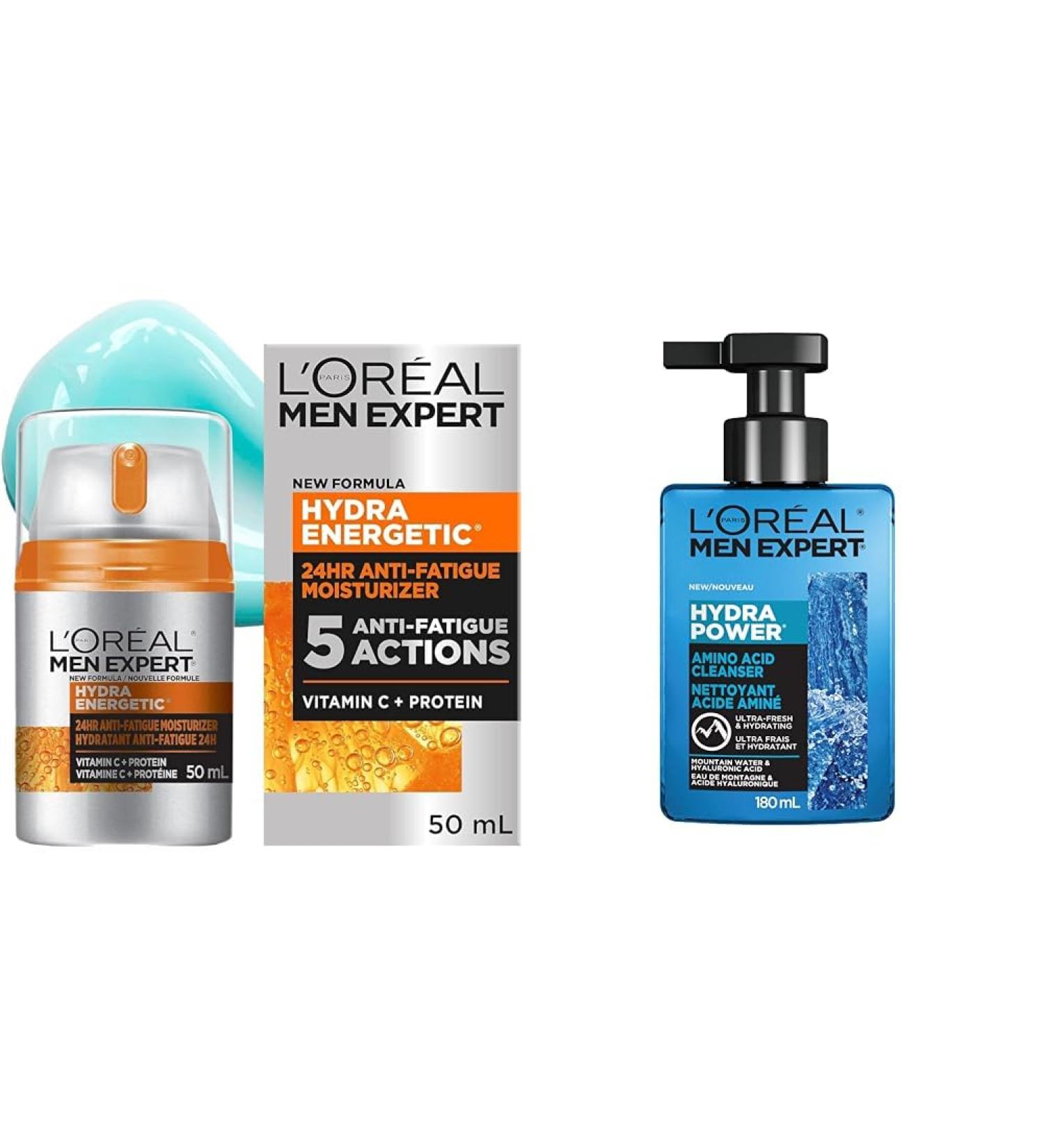 L'Or al Paris Men Expert Hydra Energetic Face Cream with Vitamin C (50ml) + Daily Face Cleanser with Amino Acid (180ml) Hydra Energetic Cream 48mL + Face Cleanser - Buy Online on GoSupps.com