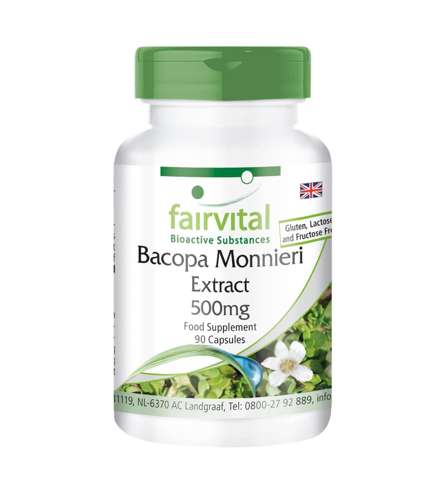 Fairvital Bacopa Monnieri Extract 500mg Brahmi Capsules - Vegan Formula Without Magnesium Stearate | 90 Capsules - Buy Online on GoSupps.com