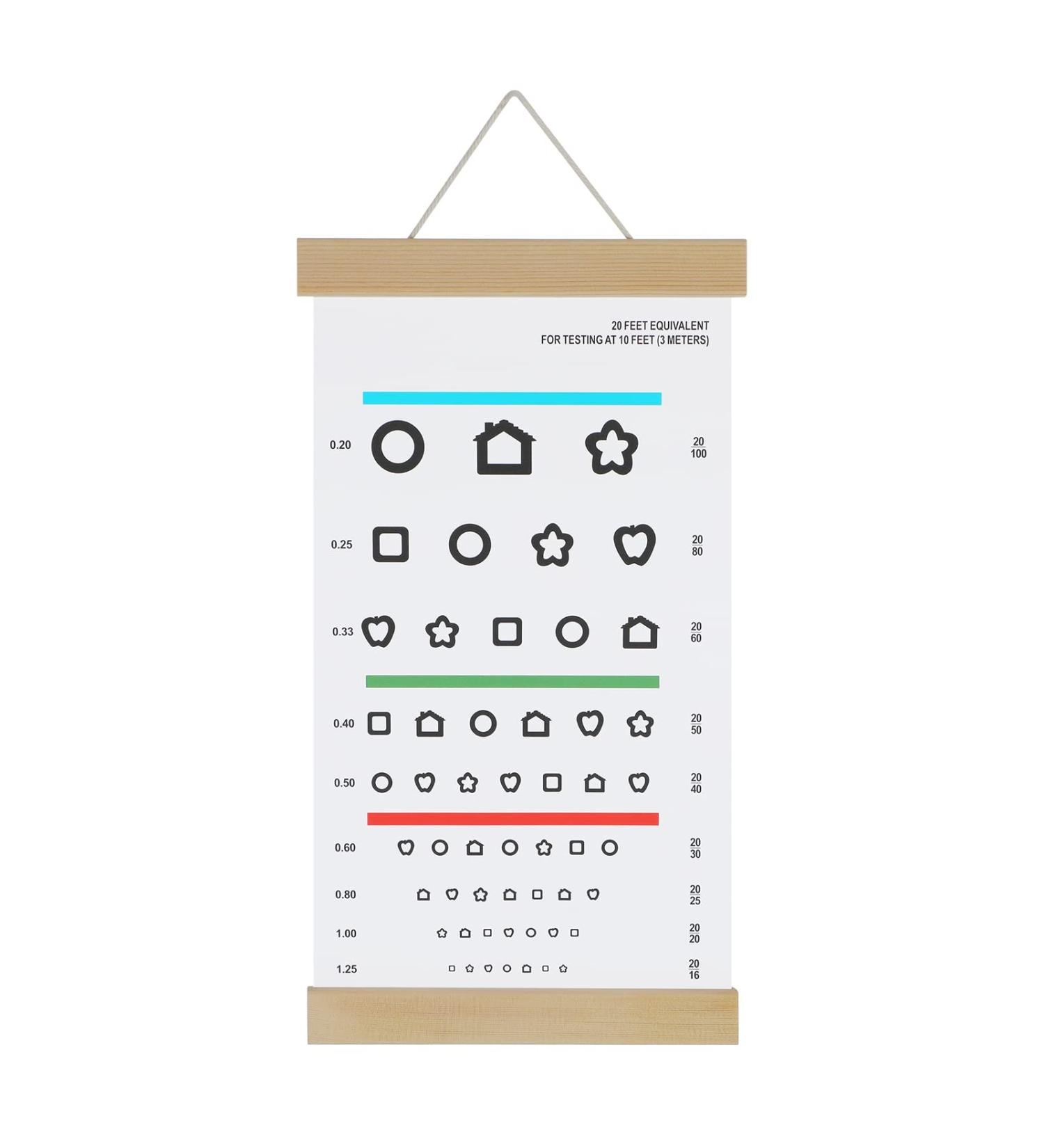 Pediatric Eye Chart for Kindergarten Kids | Visual Acuity Test Wall Chart with Wooden Frame | 10ft Distance | 15x8 Inches Canvas for Eye Exams - Buy Online on GoSupps.com