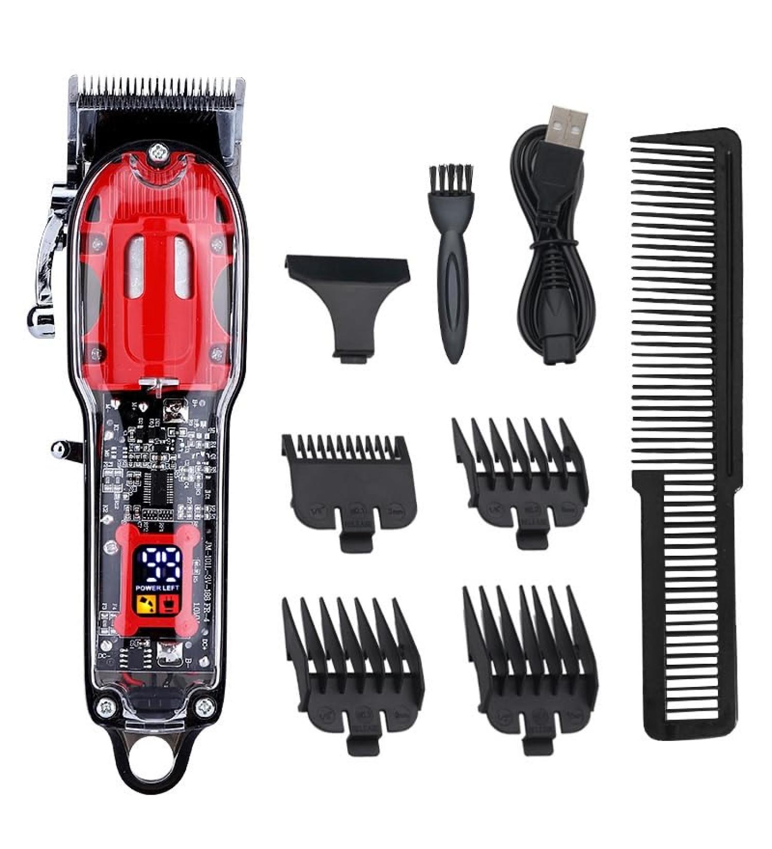 Professional Rechargeable Hair Clippers - Transparent Electric Shaver for Salon & Home Use - Buy Online on GoSupps.com