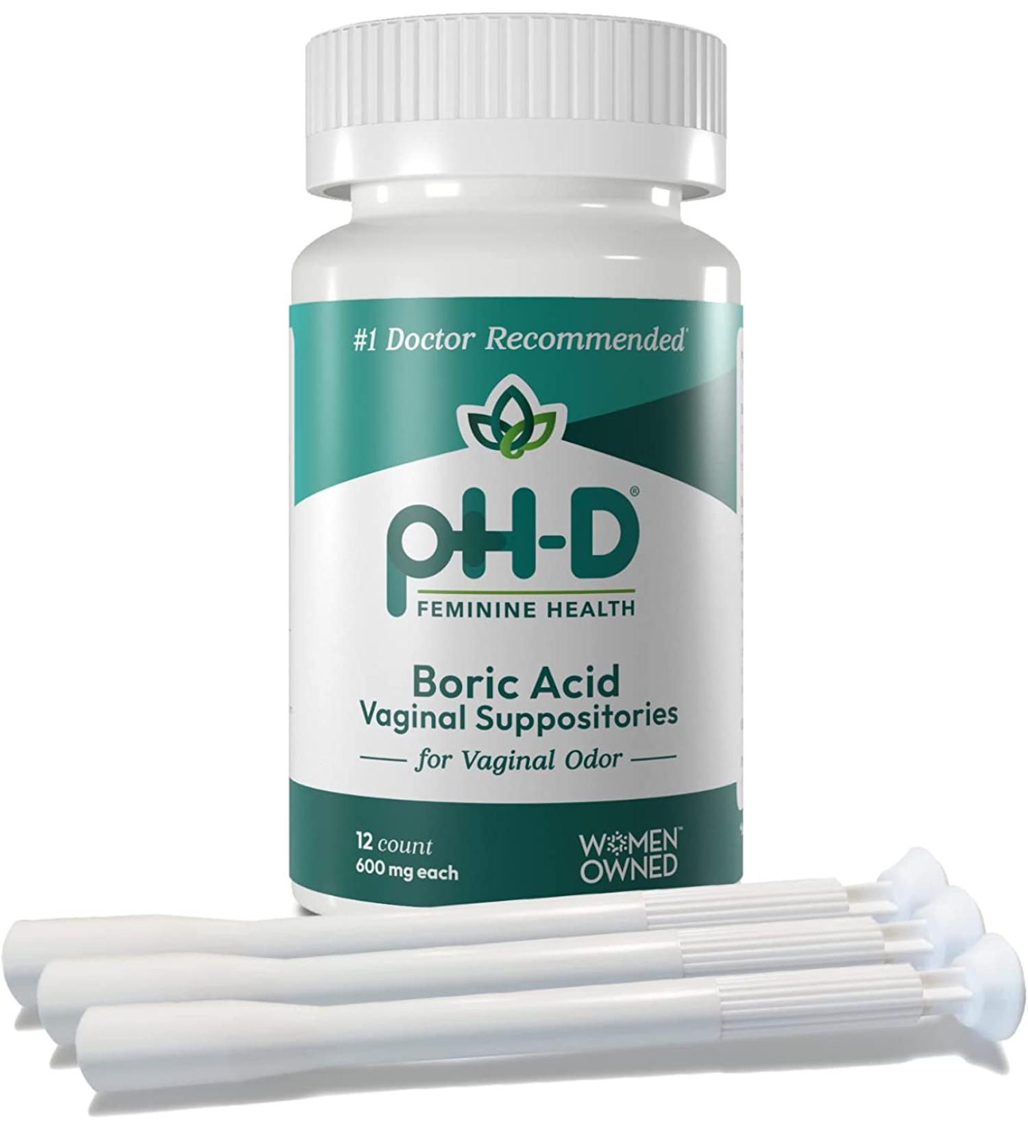 pH-D Feminine Health - 600 mg Boric Acid Suppositories - Woman Owned - for Vaginal Odor Use - 12 Count 12 Count (Pack of 1) - Buy Online on GoSupps.com