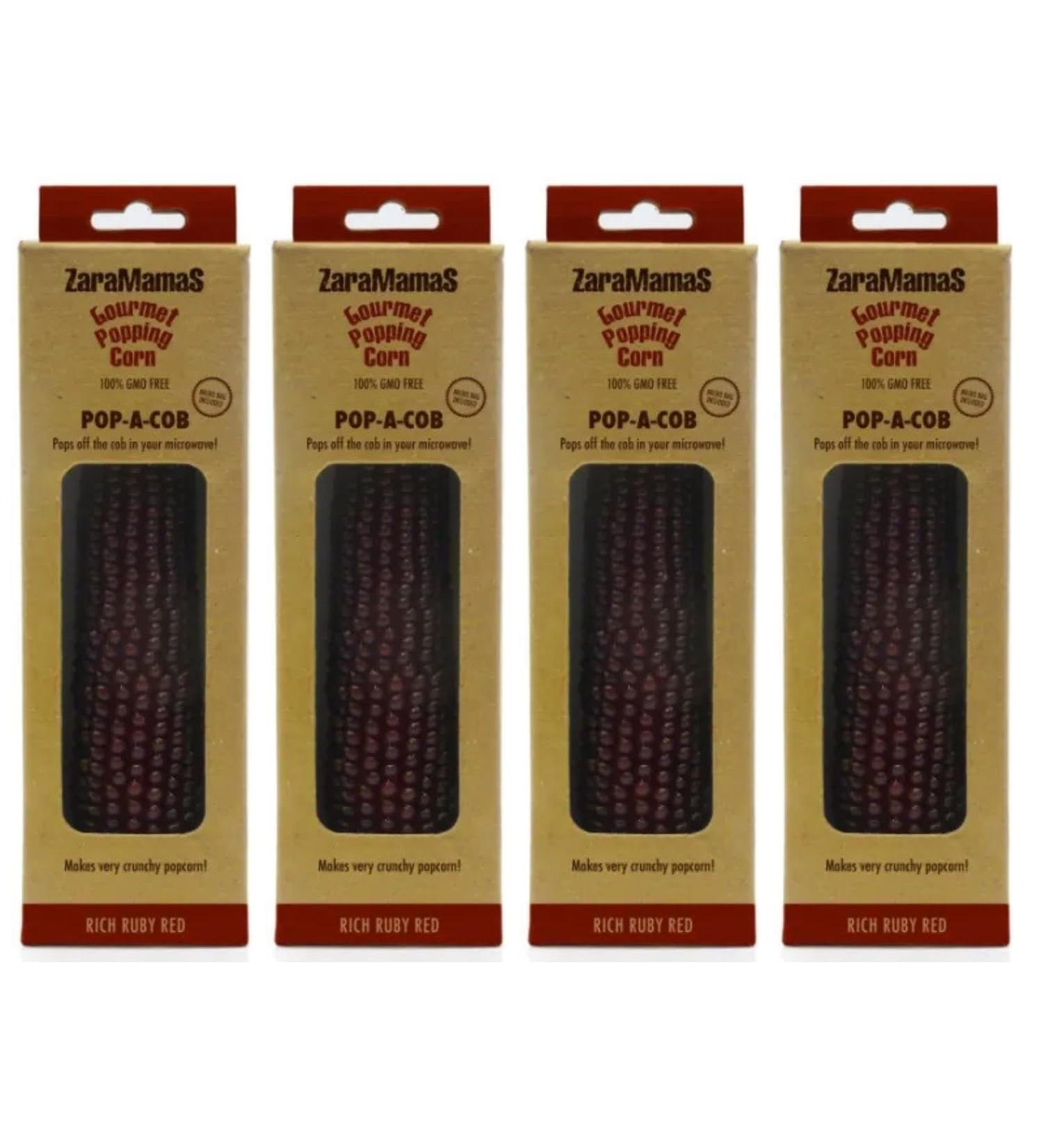 Zaramamas - Rich Ruby Pop-A-Cob | Perfect Popcorn for Movie Nights Parties & Everyday Snacking | Gluten-free & Vegan | Anytime & Anywhere - Pack of 4 Zaramamas Rich Ruby Cob 90.00 g (Pack of 4)