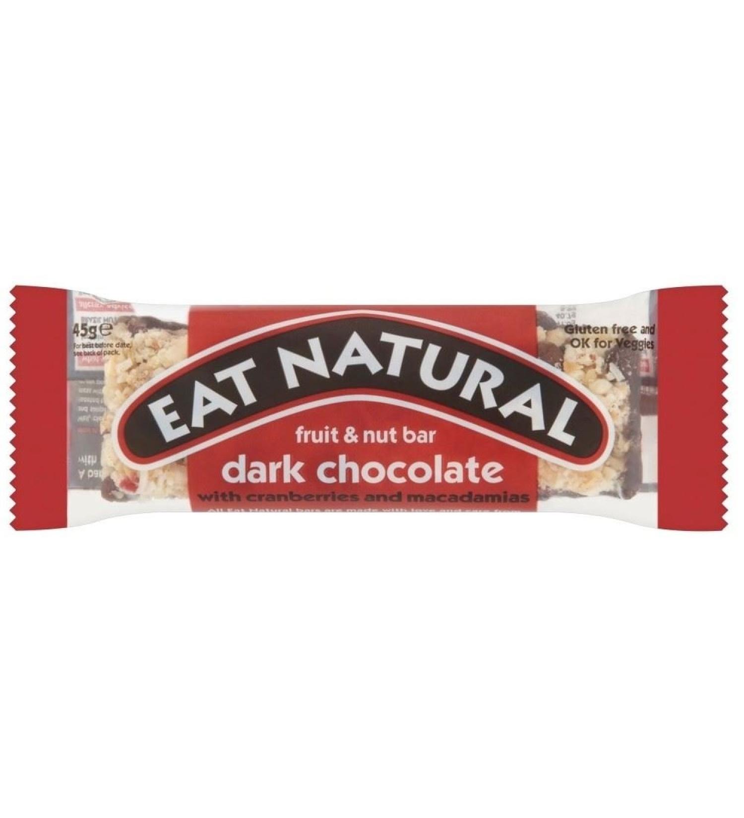 Manger du chocolat noir naturel avec Cranberries & Macadamias Bar (45g) - Paquet de 2