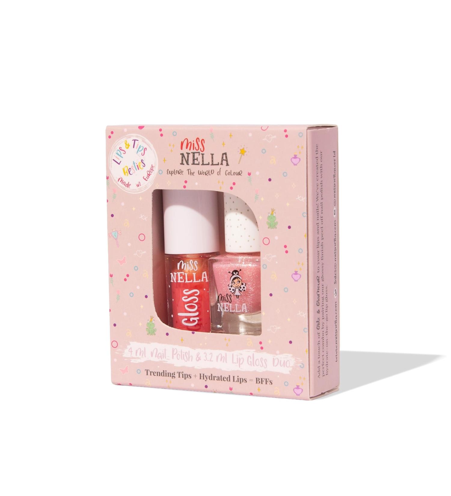 Miss Nella Pink Secret Lips & Tips duo - Gloss l vres parfum + Vernis ongles paillet pour enfants avec formule peel-off base d'eau et sans odeur - Buy Online on GoSupps.com