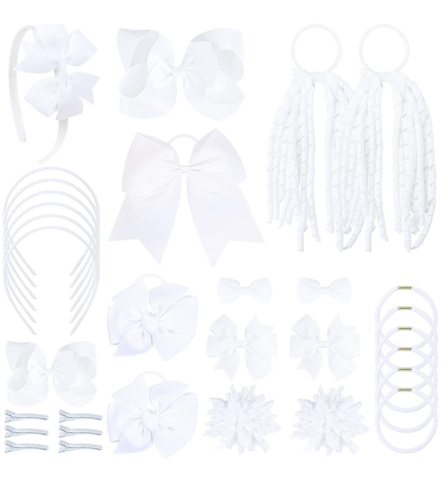 32PCS Oaoleer Hair Bows Set for Girls - Includes Grosgrain Ribbon White Bows, Cheer Bows, Clips, Curly Koker Bows, Tie, Barrettes, Headbands - Ideal for Little Girls - Buy Online on GoSupps.com