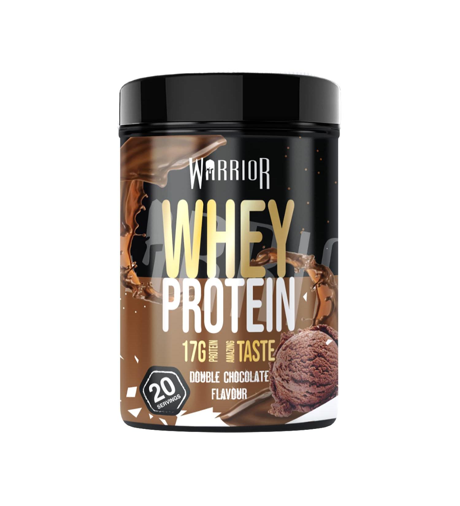 Warrior Whey Protein Powder 36g Protein Shake | Low Sugar & Carbs | GMP Certified | Double Chocolate 500g - Buy Online on GoSupps.com
