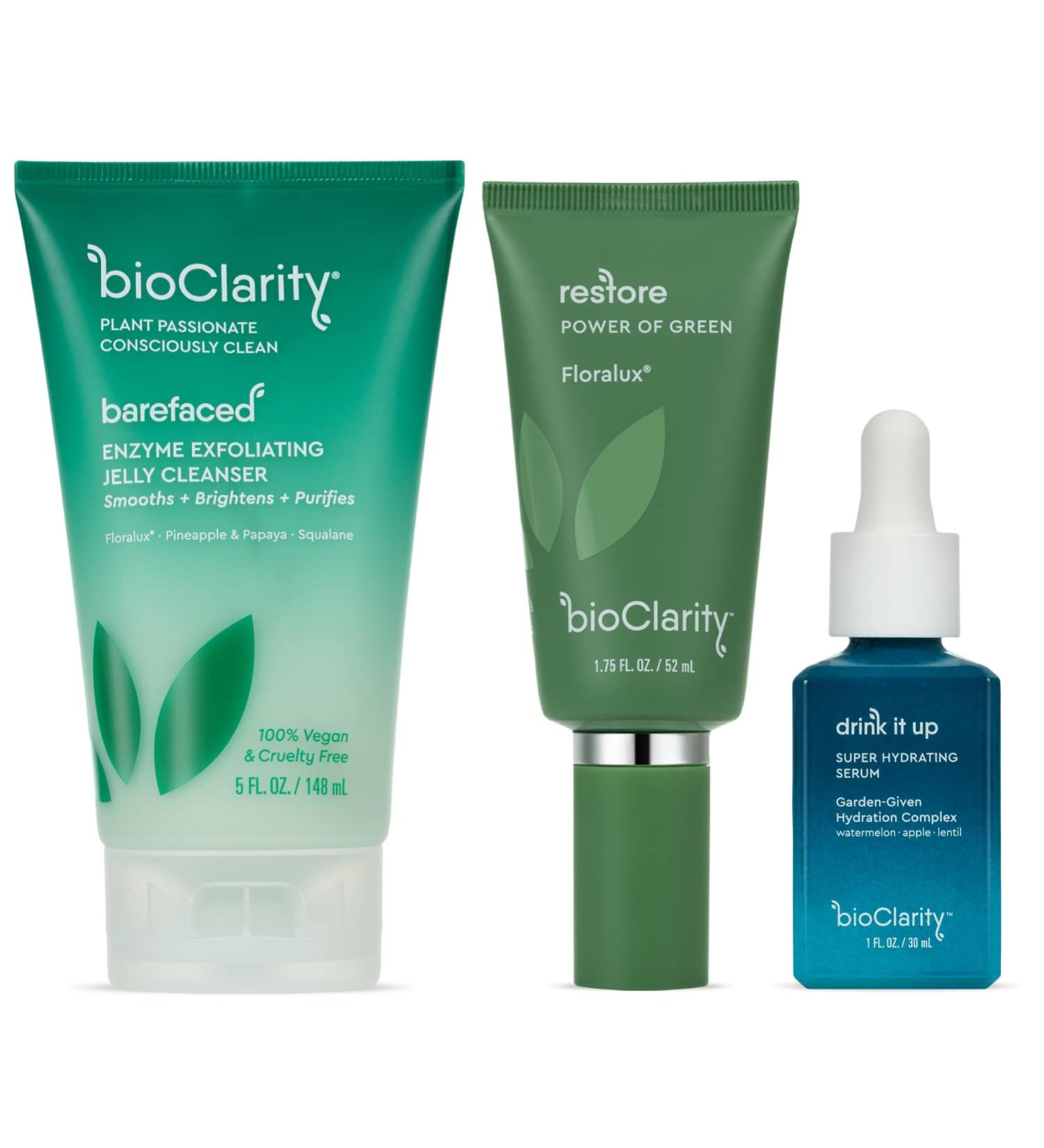 BioClarity Get Even Routine | 3 Step Skincare for Balanced Skin | Exfoliate Cleanse Brighten Hydrate | Vegan Clean Ingredients with Pineapple Papaya & Watermelon - Buy Online on GoSupps.com