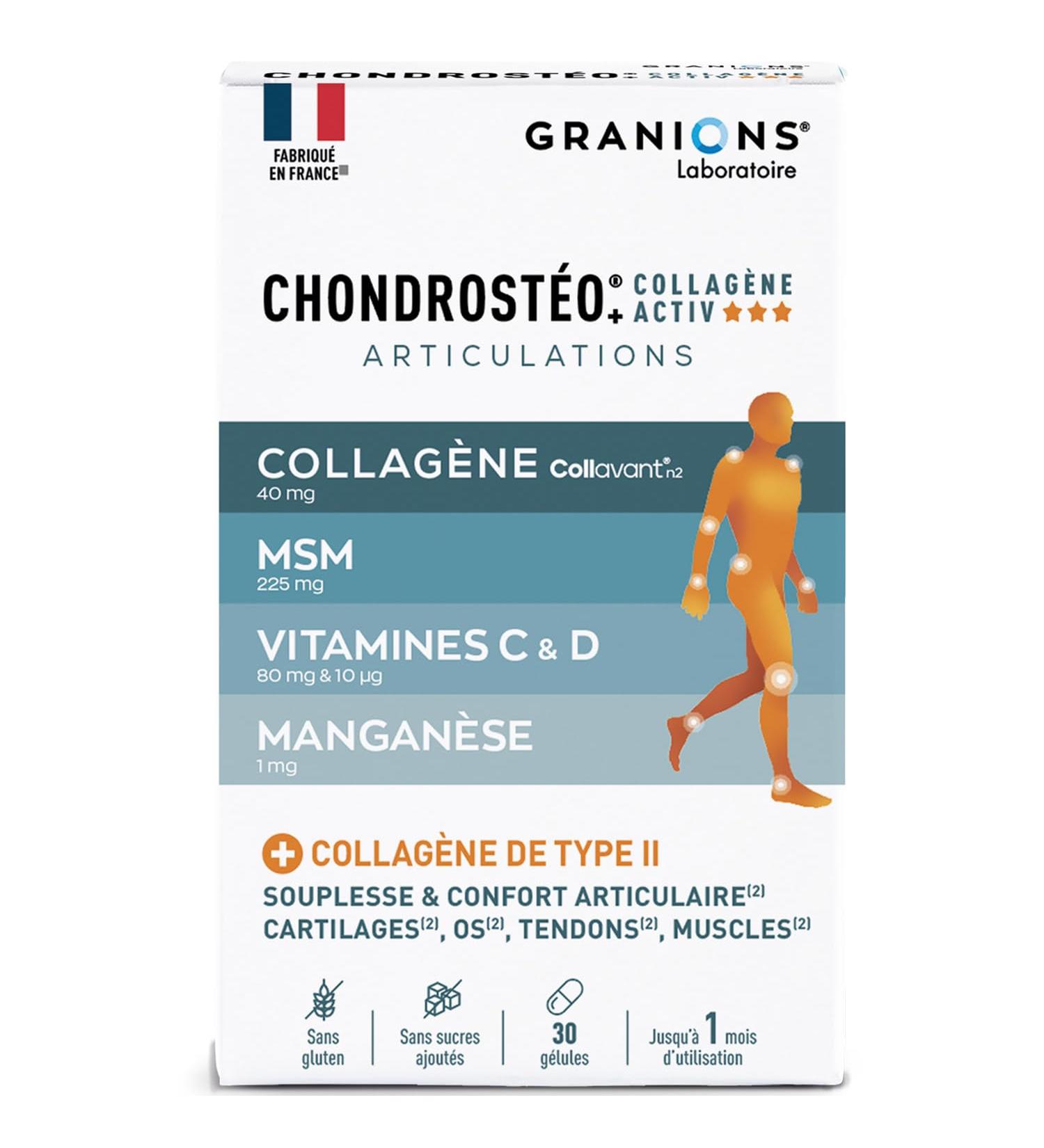 GRANIONS | Chondrosteo+ Collagen Activ' | Contributes to flexibility and joint comfort | Mobility flexibility bone capital | Collagen Vitamin C Manganese | 30 Capsules - Buy Online on GoSupps.com