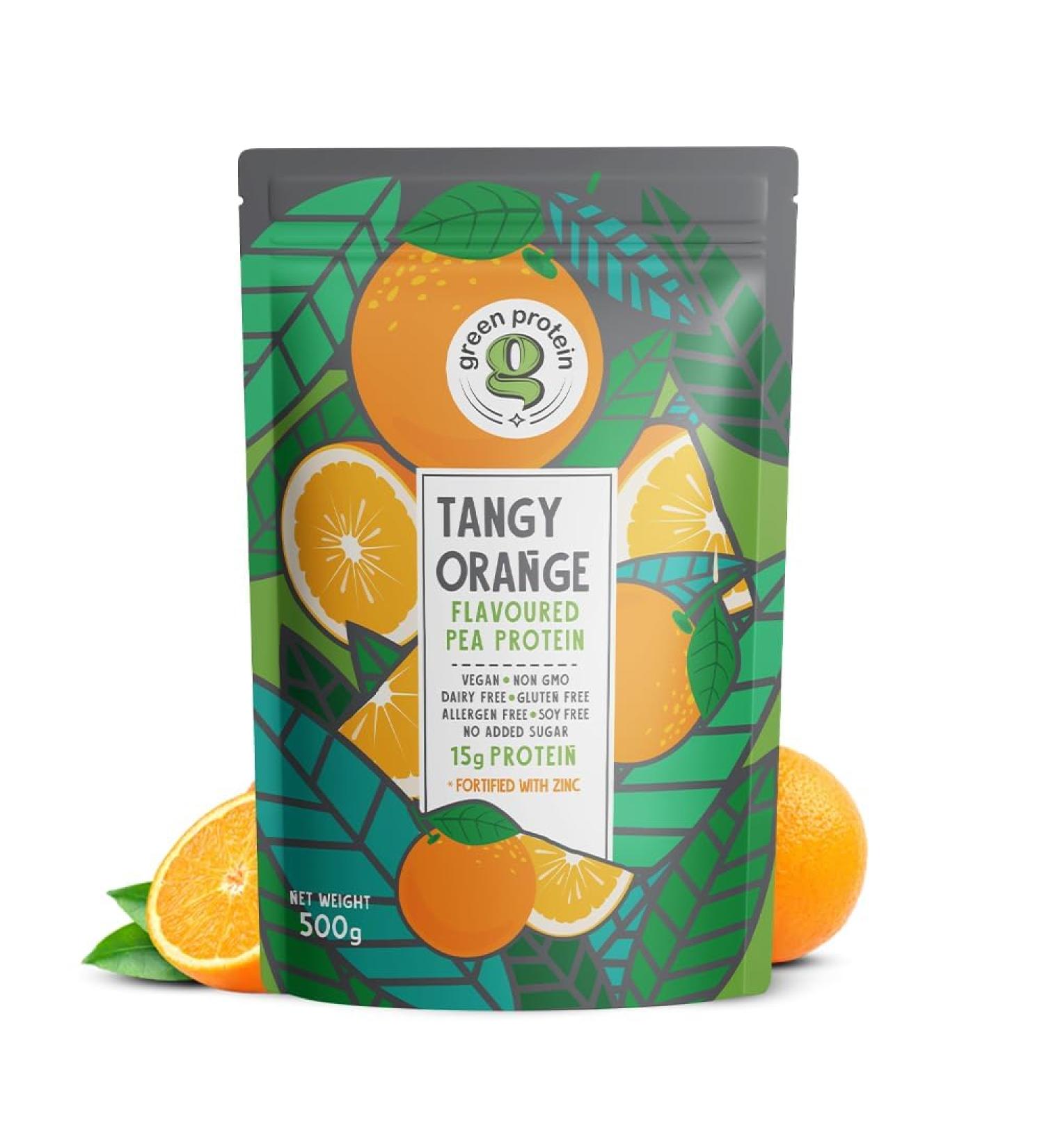 Buy GR EEN PROTEIN Pea Protein Isolate Powder - Vegan No Added Sugar 15g Protein Tangy Orange Flavor Allergen Free (500g) - International Shipping Available - Buy Online on GoSupps.com