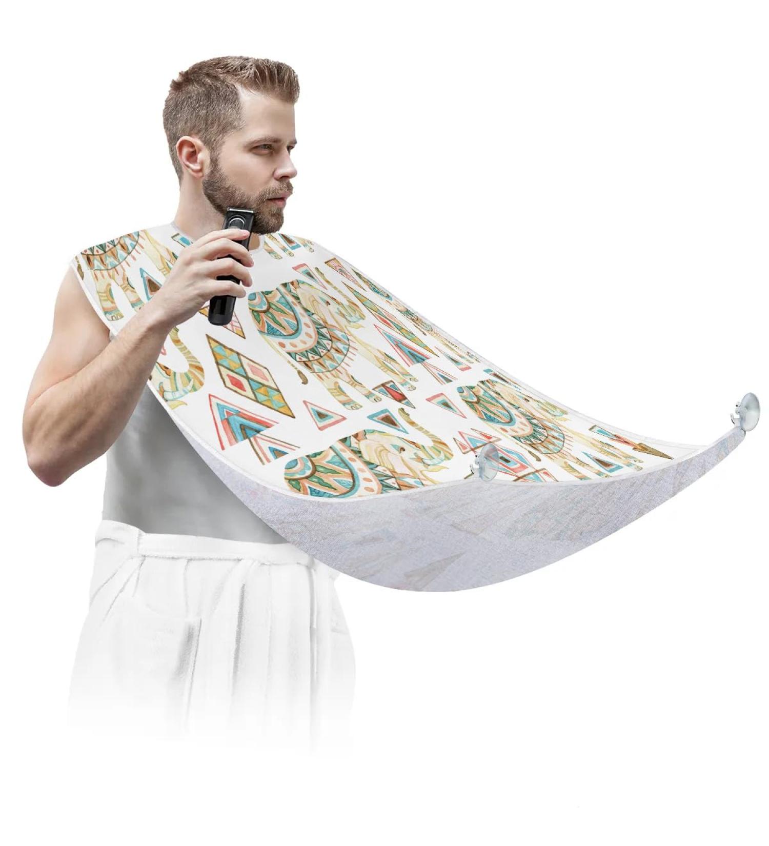 Geometric Elephant Beard Bib Apron | Non-Stick Waterproof Beard Catcher for Men | Perfect Grooming Cloth with Suction Cups | Ideal Gifts for Men - Buy Online on GoSupps.com