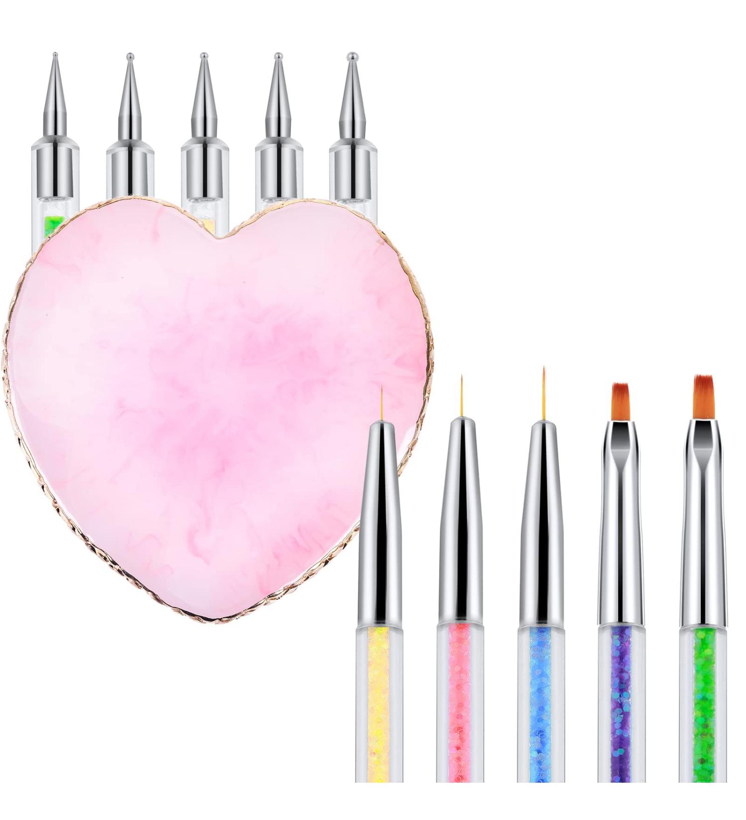 Sibba Nail Art Palette Set with 5 Brushes - Pink Resin Mixing Plate for Polish Color Display and Cosmetic Tools - Buy Online on GoSupps.com