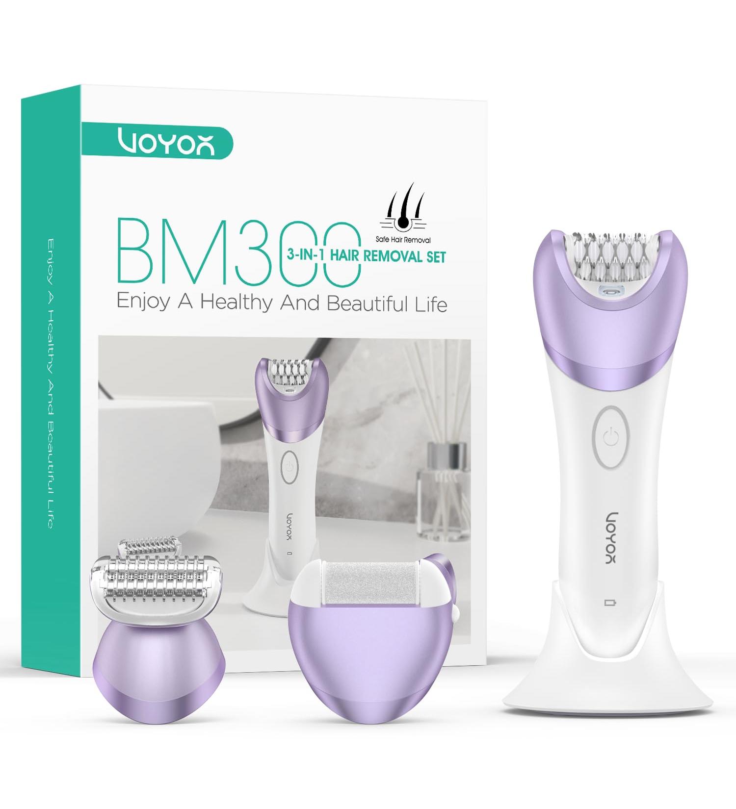 VOYOR Cordless Rechargeable Epilator with 30 Tweezers - 3 in 1 Hair Removal Device for Women - Electric Lady Shaver and Foot File Included - Purple BM300 - Buy Online on GoSupps.com