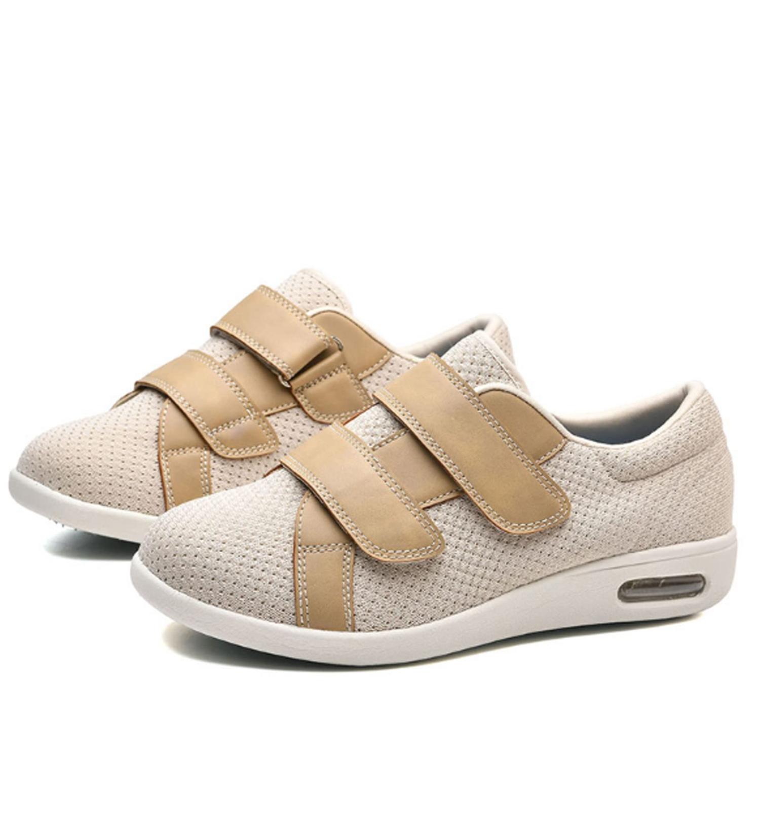 KXSM Diabetic Shoes - Wide, Lightweight & Adjustable Walking Sneakers for Elderly - Beige, Size 47 - Buy Online on GoSupps.com
