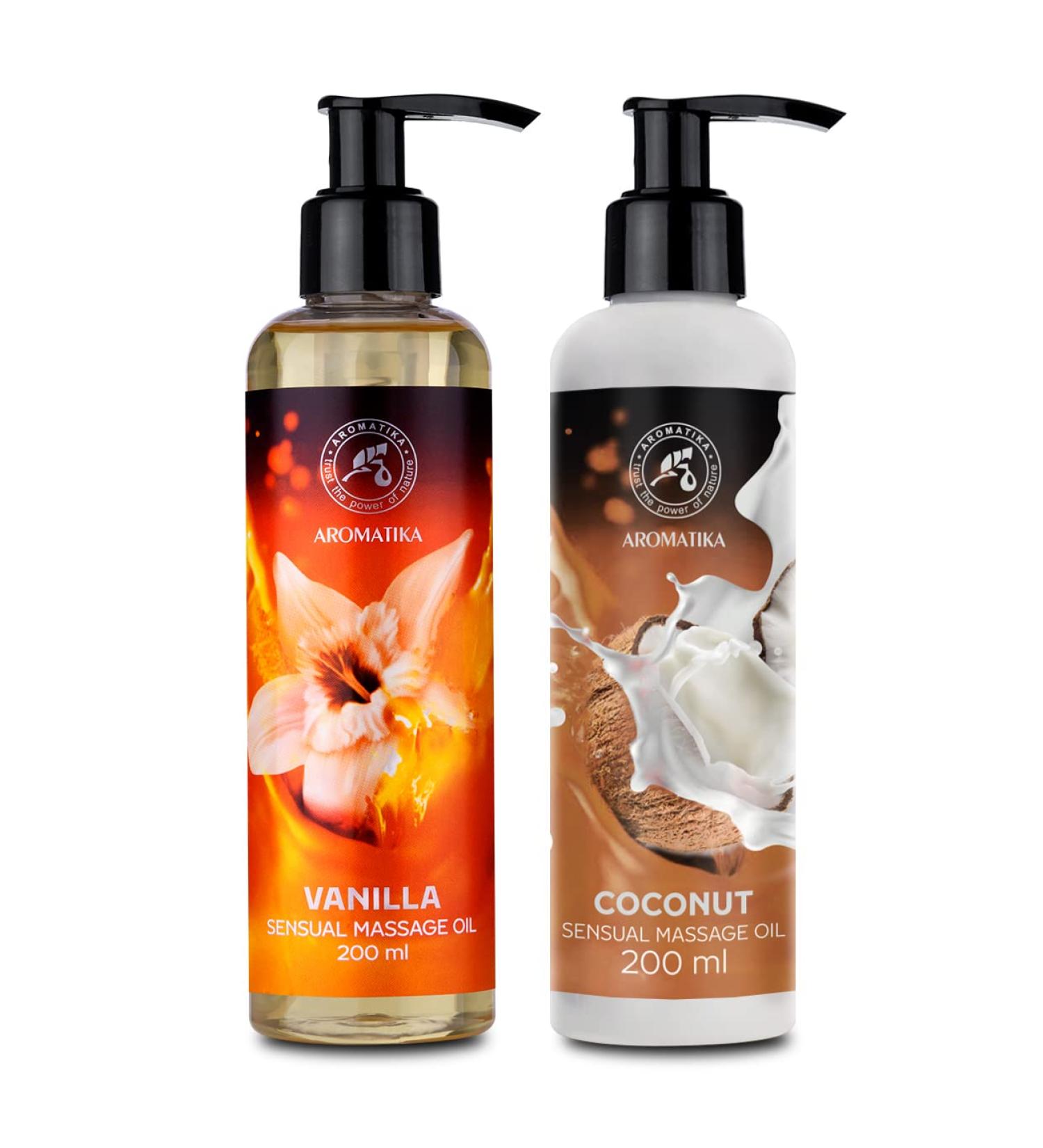 Buy Sensual Vanilla Coconut Massage Oil 2x200ml - Edible Kissable Body Oil with Almond & Grape Seed Oil for Relaxation - Buy Online on GoSupps.com
