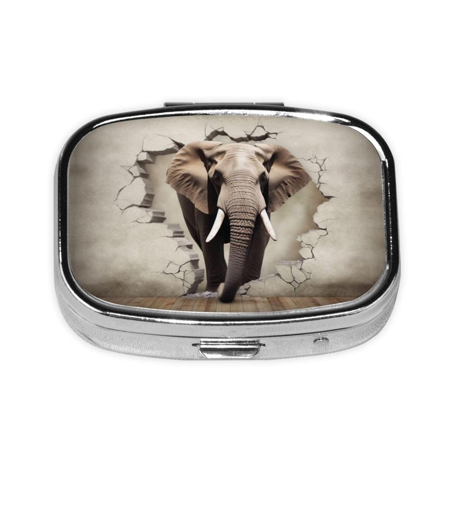 Broken Wall Elephant Printing Pill Case - Cute 2 Compartment Travel Organizer | Perfect Gift for Purse & Pocket - Buy Online on GoSupps.com