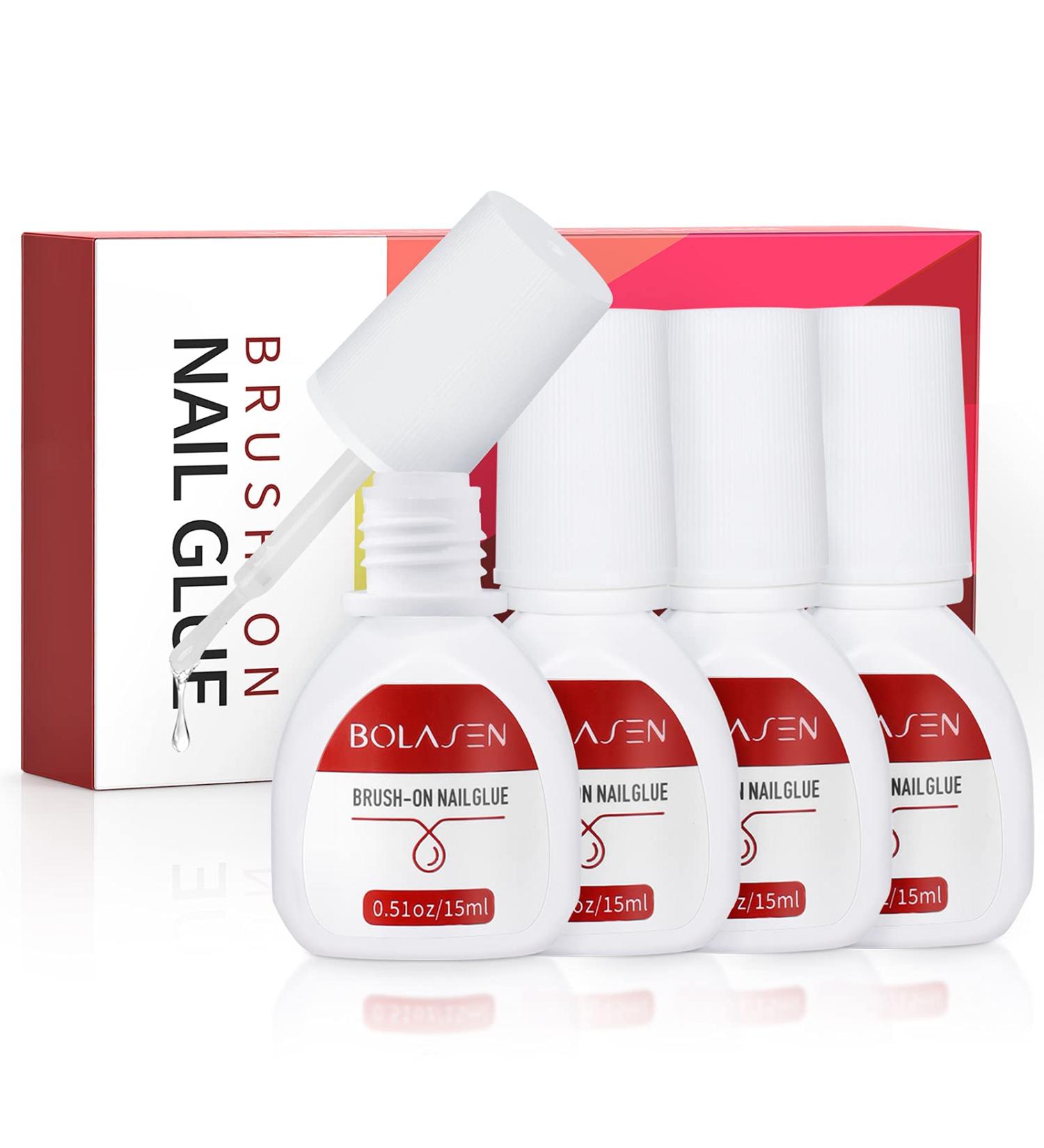 BOLASEN Super Strong Nail Glue for Fake Nails - 4 Bottles 15ml | Professional Long Lasting Acrylic Nail Glue | Quick Press On Glue for Broken Nails - 4pcs - Buy Online on GoSupps.com