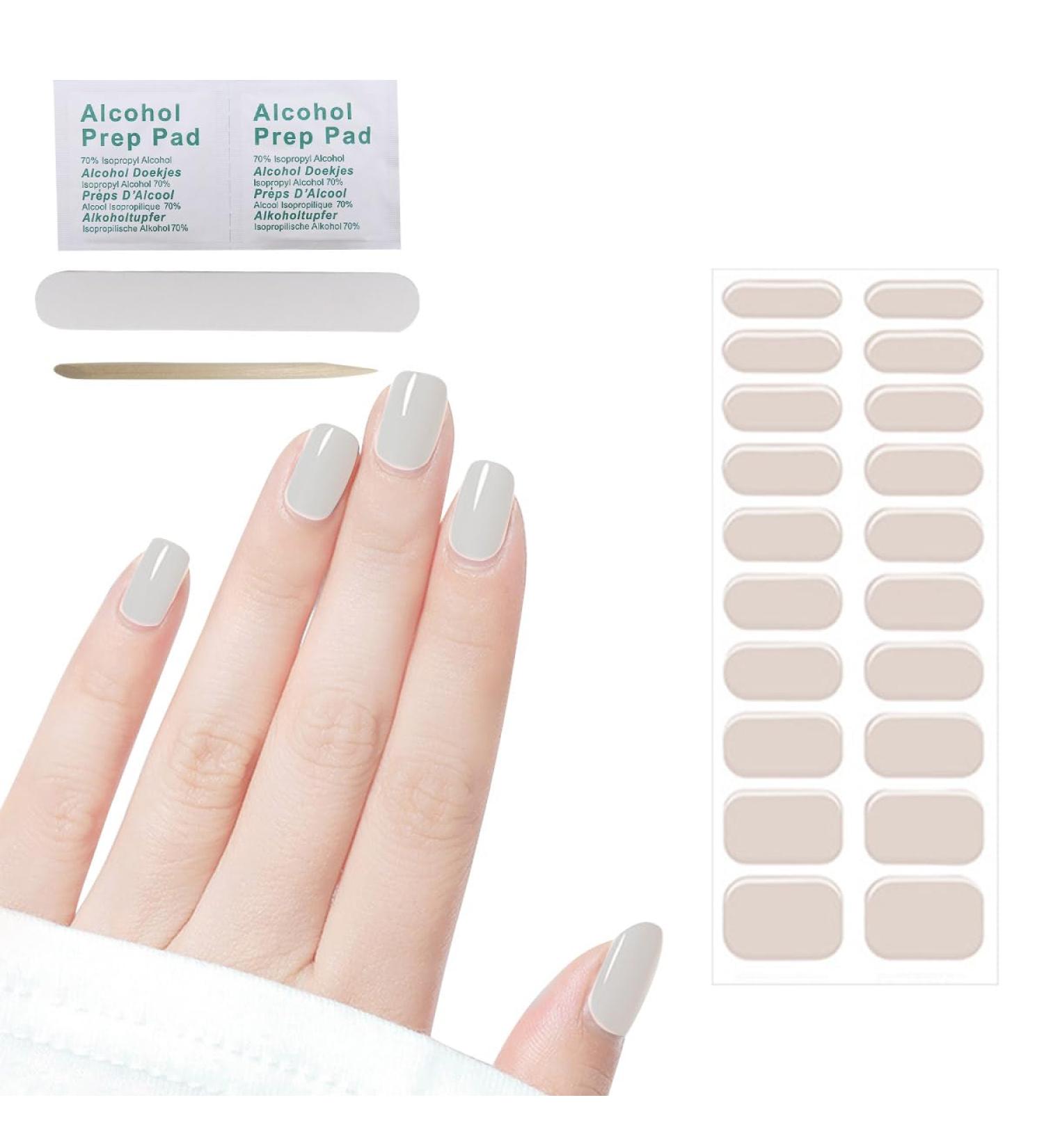 Semi Cured Gel Nail Strips 24 PCS Gel Nail Polish Stickers Wraps Adhesive Gel Nail Stickers with Nail File Stick and Sealing Strip(E) - Buy Online on GoSupps.com