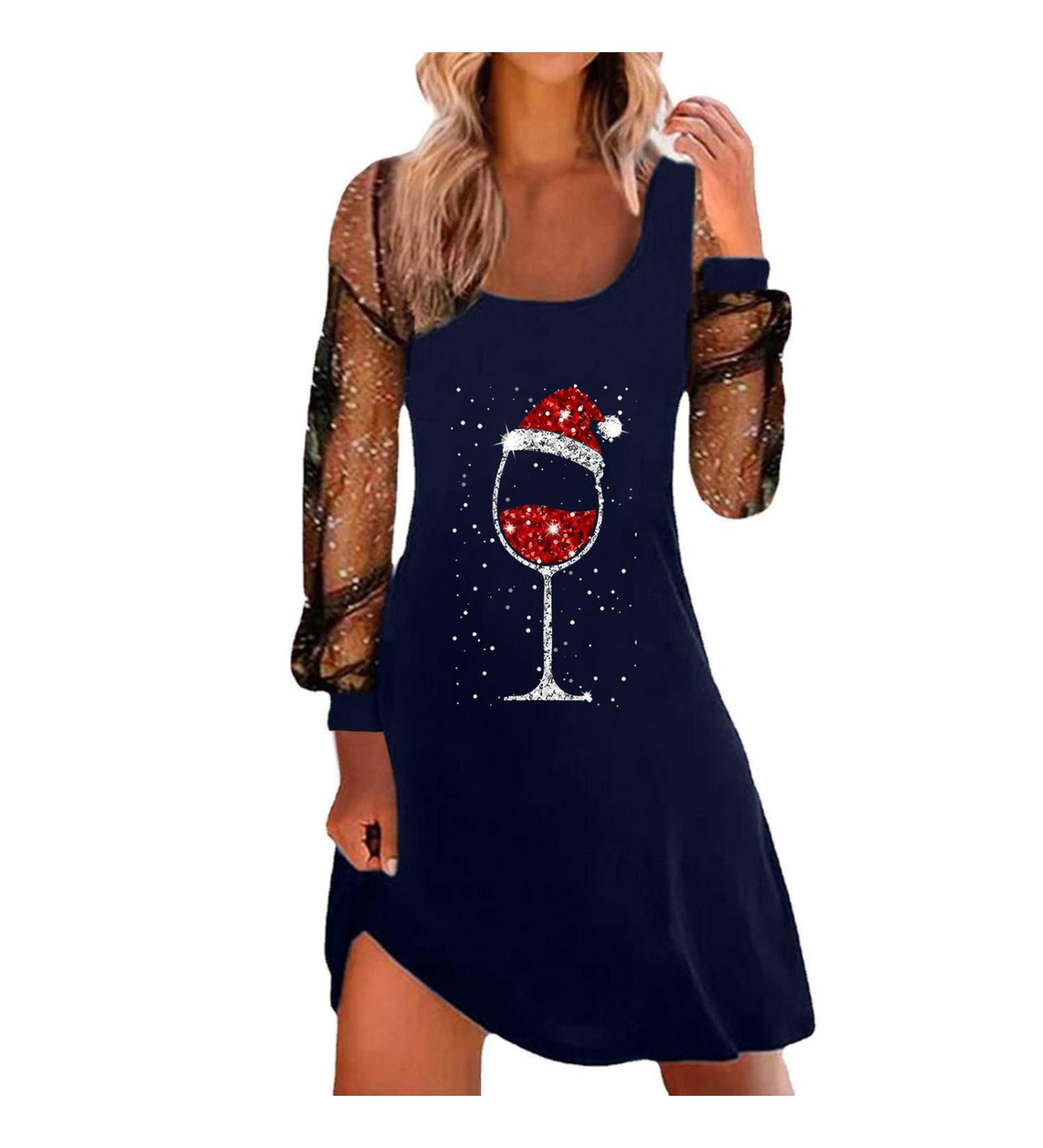 Women Fashionable Square Neck Skirt Mesh Splicing Sleeves Loose Dress Casual Dress for Women Summer Blue Small - Buy Online on GoSupps.com
