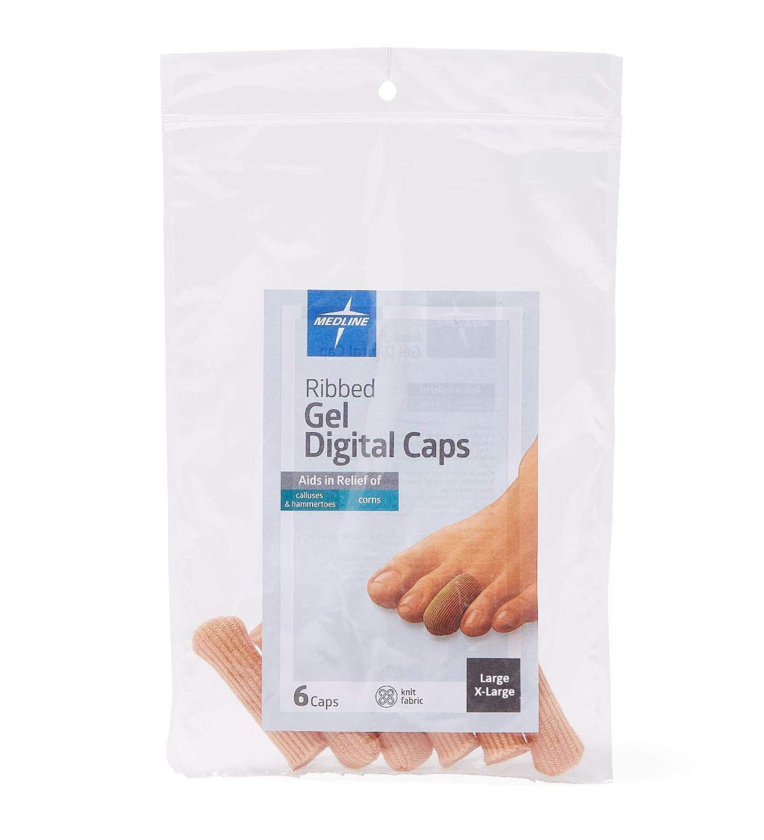 Medline Gel Ribbed Digital Toe Caps - Stretchable Fabric Cushioning for Ingrown Toenails & Corns Reusable Large/XL - Pack of 6 - Buy Online on GoSupps.com