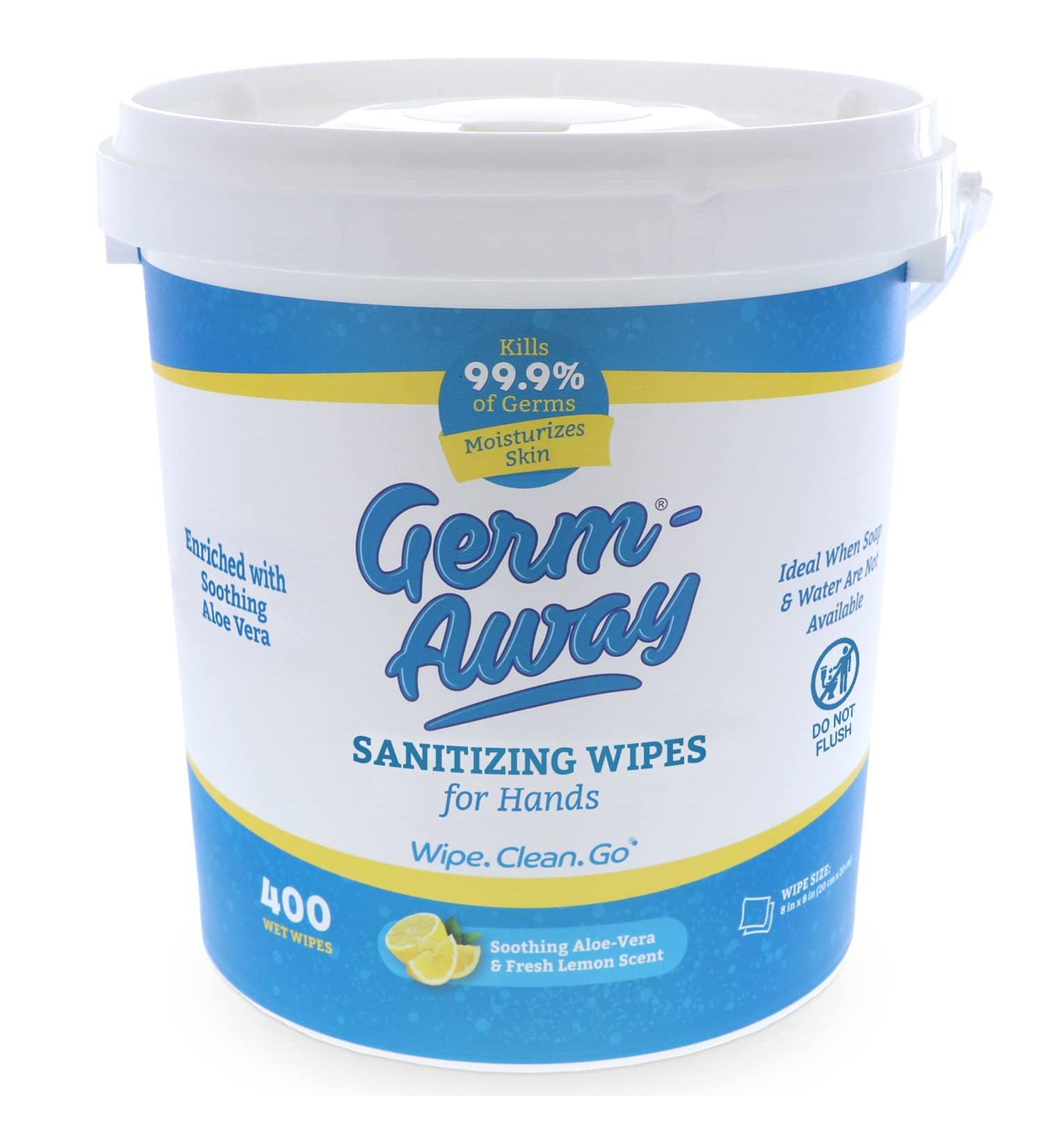 Germ-Away Antibacterial Hand Wipes | Compostable Cloth Bucket | Lemon Scent | 400 Count Pack - 1 Bucket - Buy Online on GoSupps.com