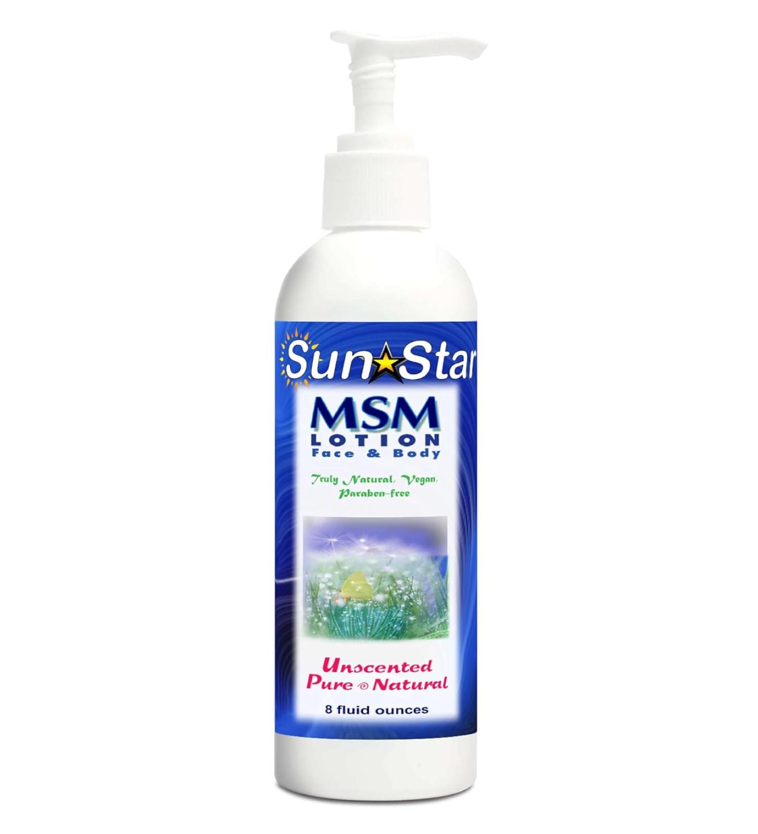 Sun Star Organics MSM Pure & Natural Lotion Chemical-free MSM - Unscented Methylsulfonylmethane - 8oz