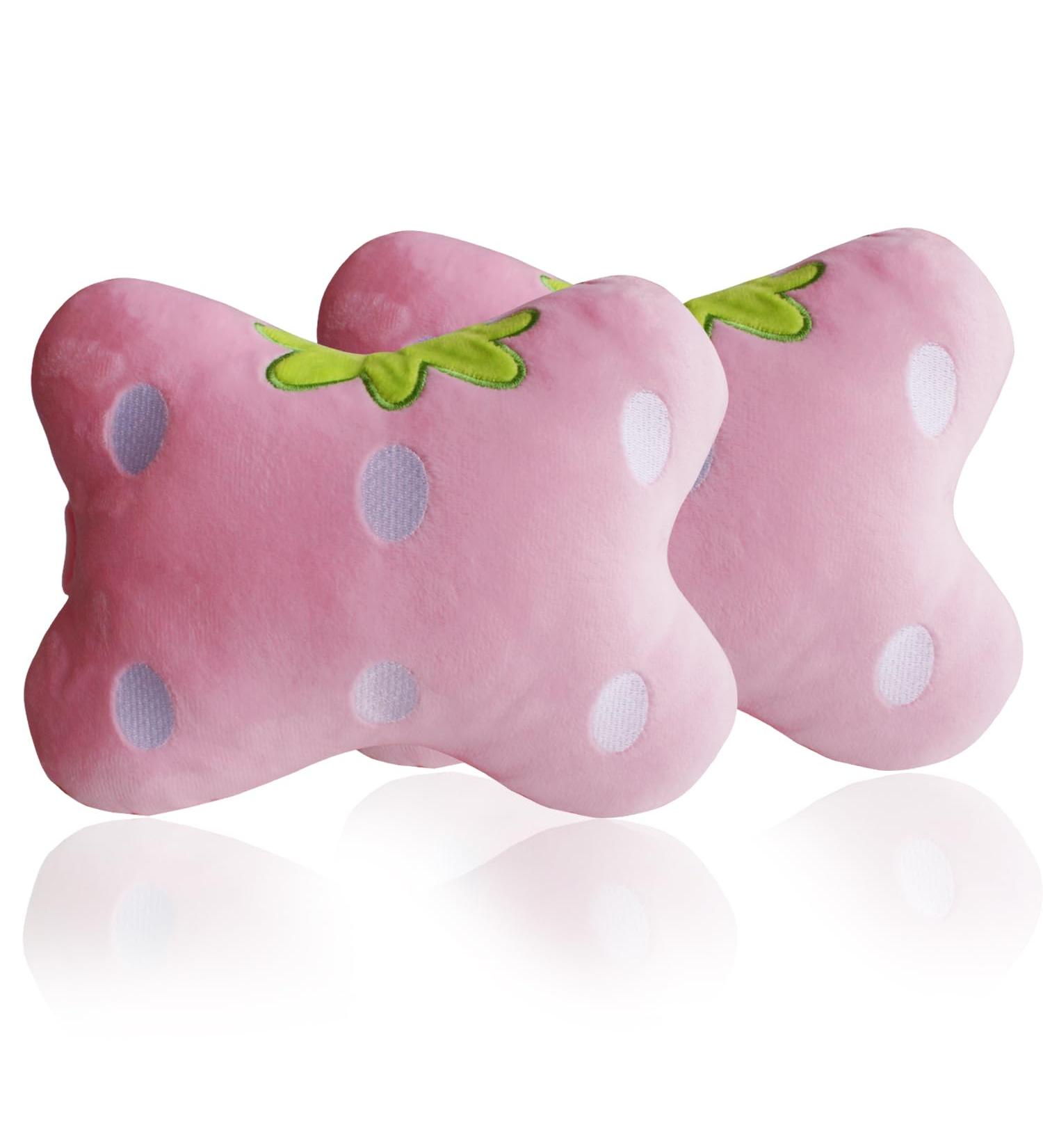 MissSoul 2Pcs Car Neck Headrest Pillow Set | Cute Pink Strawberry Design | Soft & Comfortable Head Cushion for Driving - Buy Online on GoSupps.com