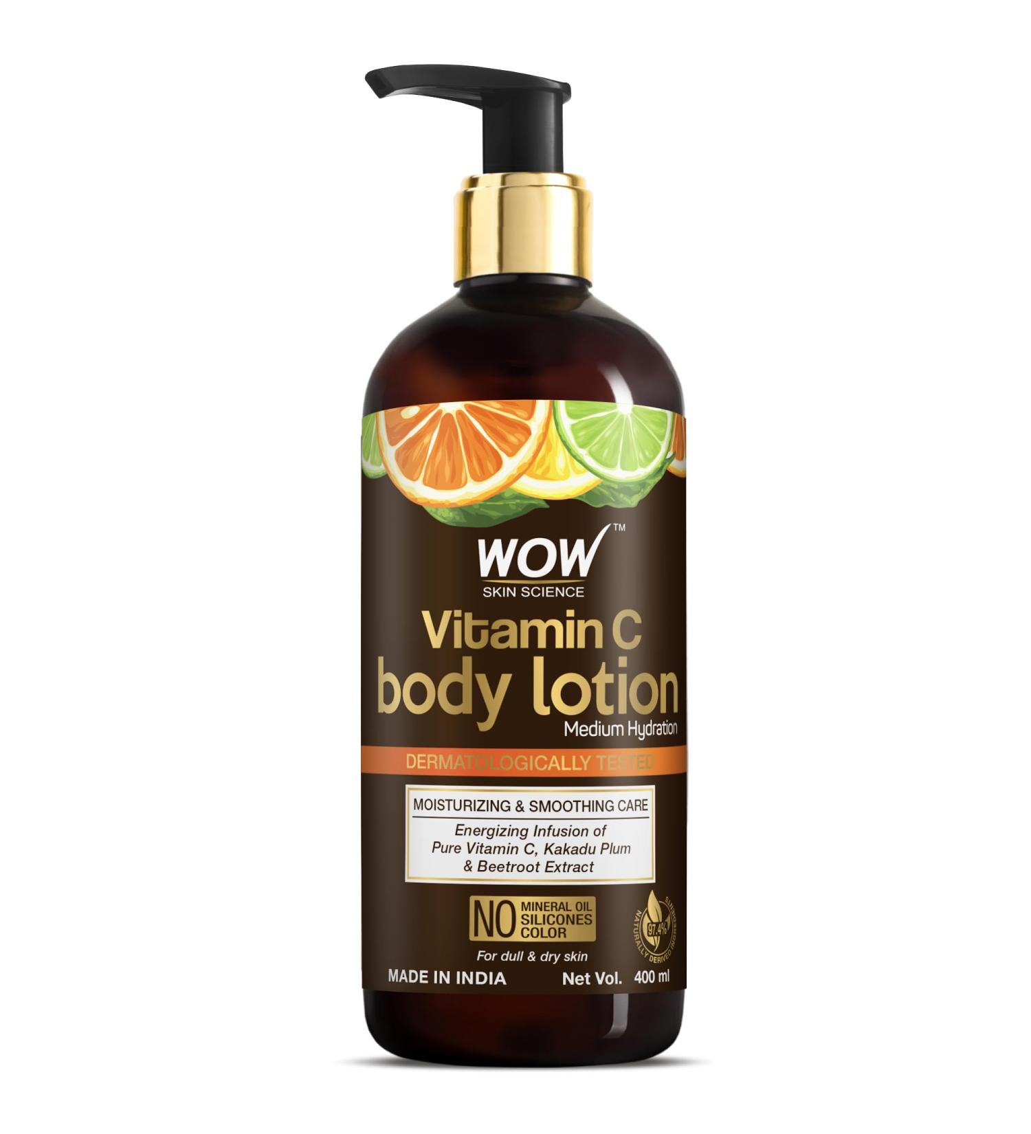 Wow Skin Science Vitamin C Body Lotion - Non Sticky & Non Greasy - Moisturising & Smootening Care - With Vitamin C Kakadu Plum - No Mineral Oil Silicones & Color - 400ml