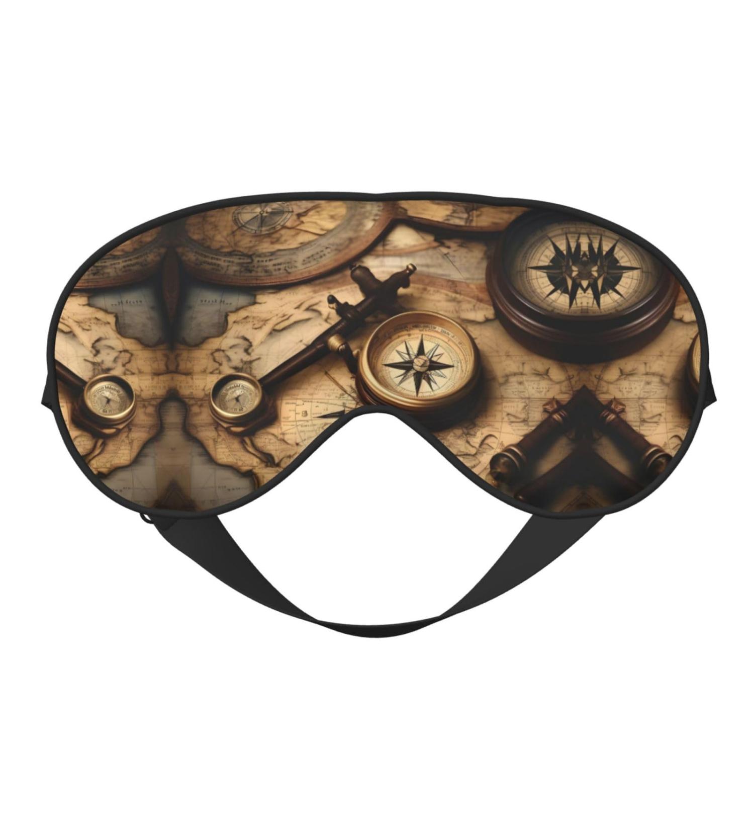 Compass & Old World Map Print Unisex Sleep Mask | Double-Sided Eye Mask for Sound Sleep & Skin Care - Buy Online on GoSupps.com