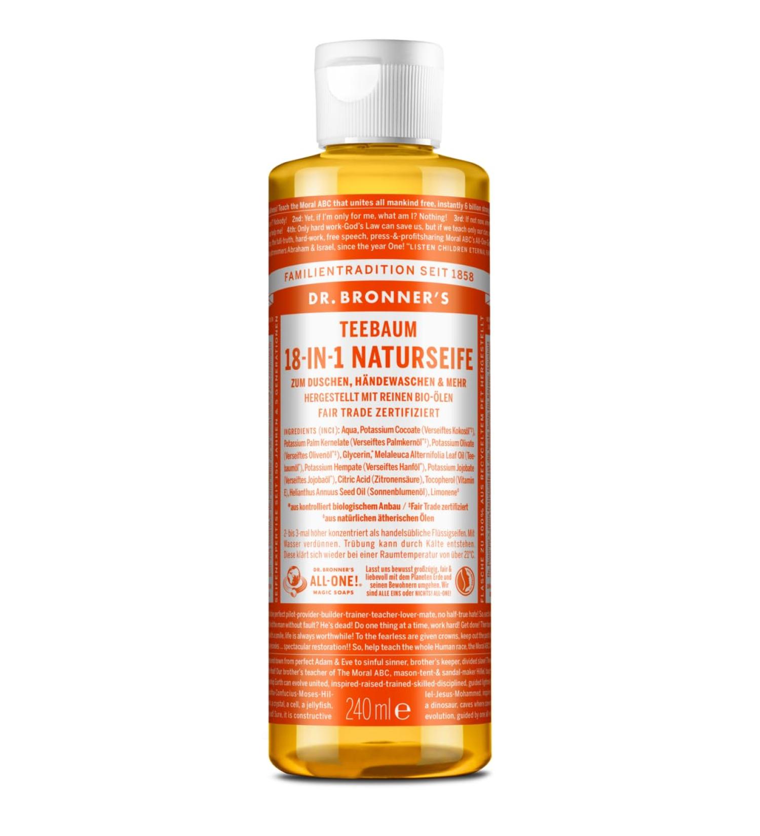 Dr Bronner's Dr Bronners 18in1 Natural Soap Organic Liquid Soap Tea Tree with Organic Tea Tree Essential Oil Shower Gel Hand Soap Shampoo and much more with Organic Coconut Olive and