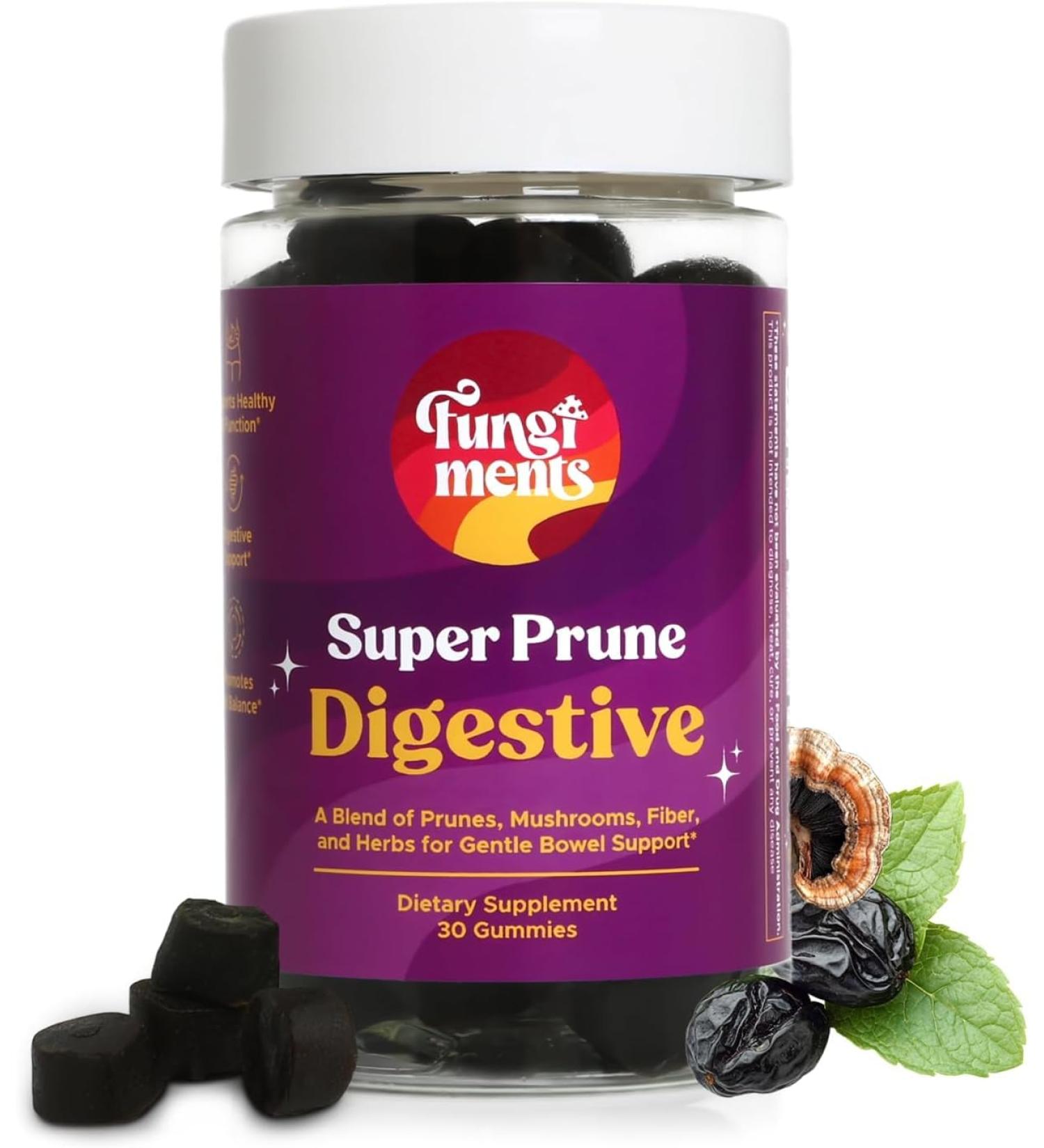 Fungiments Super Prune Constipation Relief & Digestive Support, Turkey Tail Mushrooms, Prebiotic Fiber, Rhubarb, Ginger & Chamomile Gut Health, Debloating & Regularity (30 Gummies) 1 Count (Pack of 1) - Buy Online on GoSupps.com